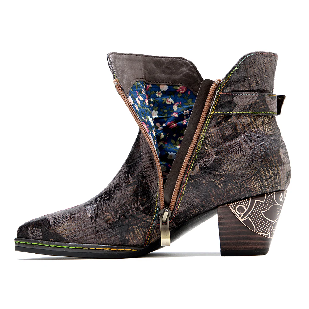 SOFFIA | Antique Prints With Metallic Stud Moto Boot - Image 5