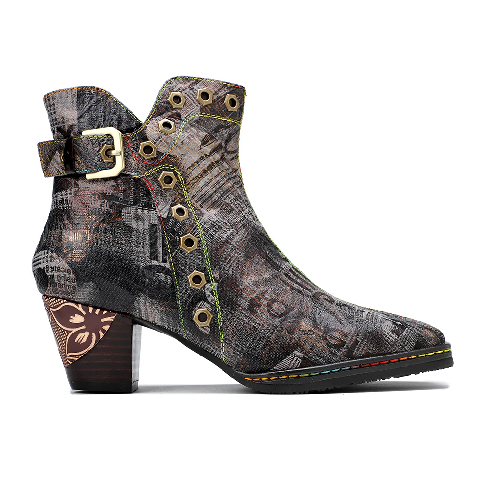SOFFIA | Antique Prints With Metallic Stud Moto Boot - Image 7