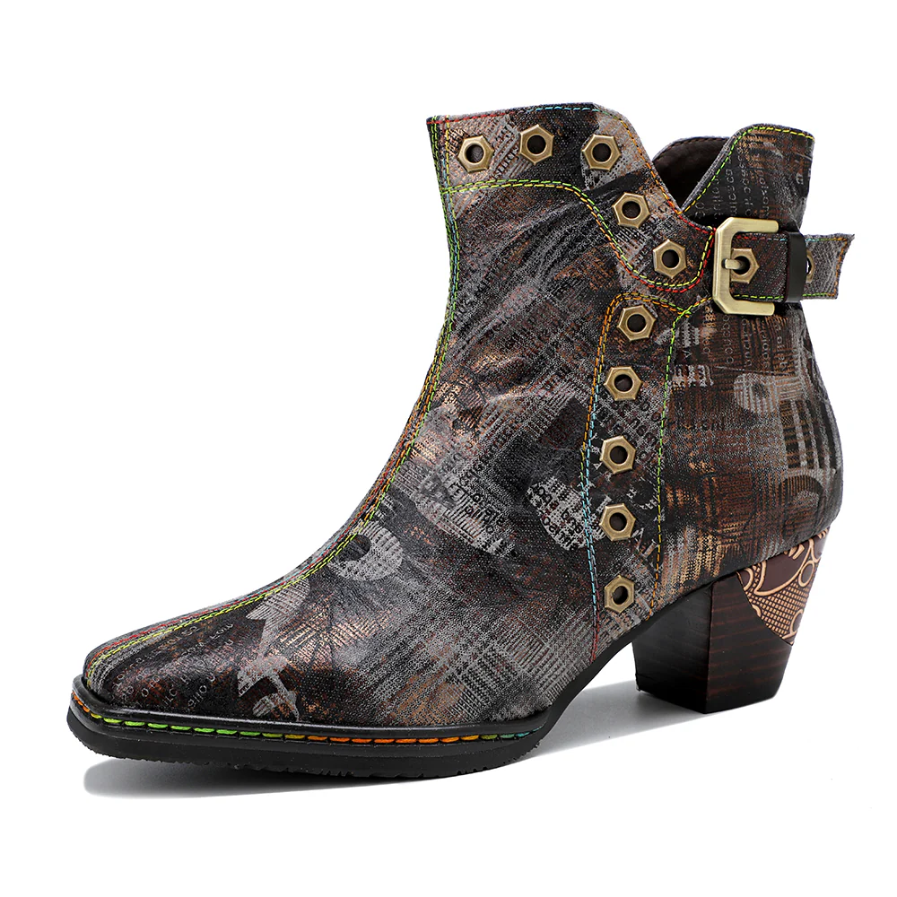 SOFFIA | Antique Prints With Metallic Stud Moto Boot - Image 8