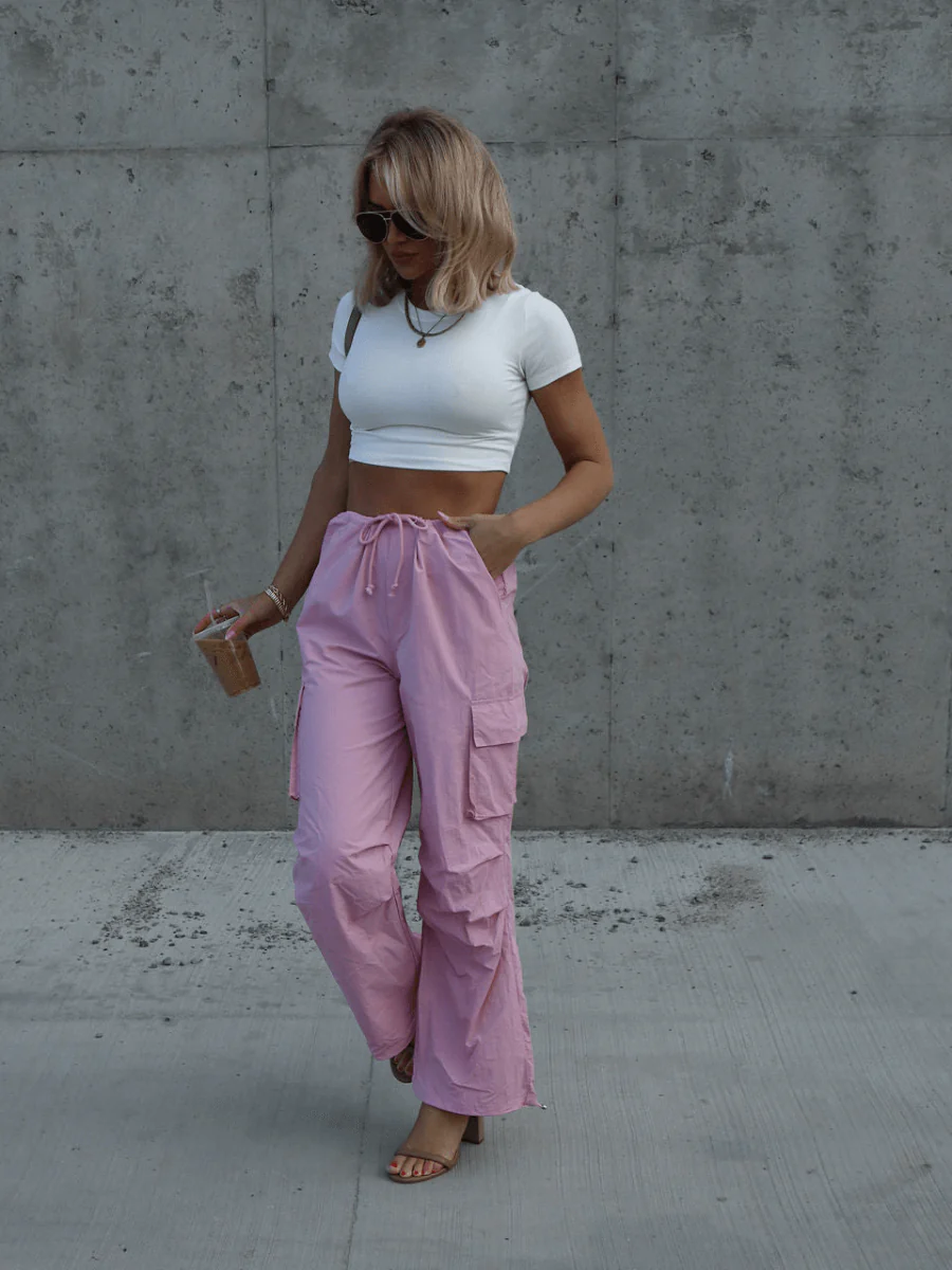 ARNIE NYLON CARGO PANTS - PINK - Image 4