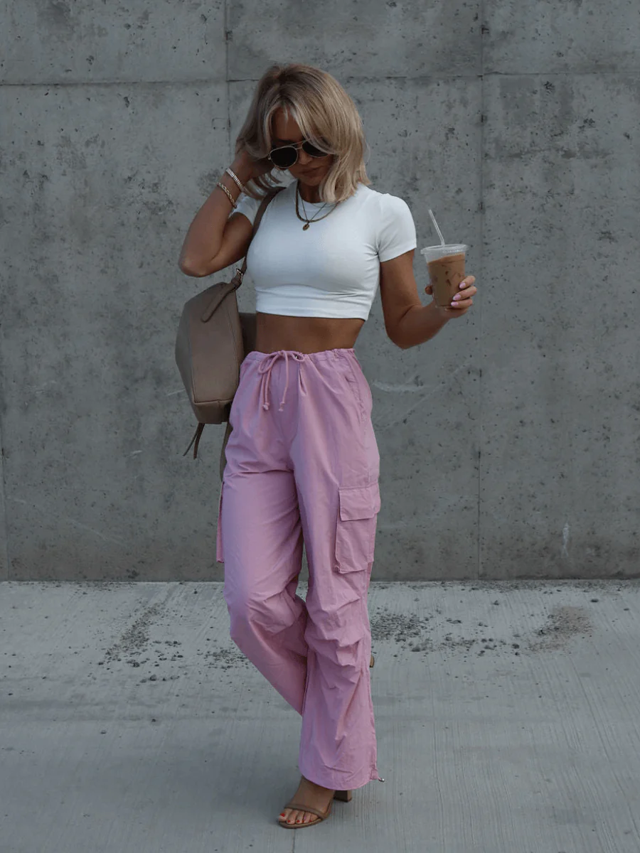 ARNIE NYLON CARGO PANTS - PINK - Image 6