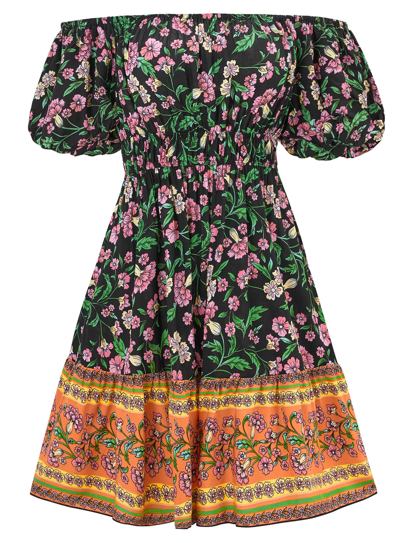 Ashlyn Off-Shoulder Boho Mini Dress - Black - Image 7