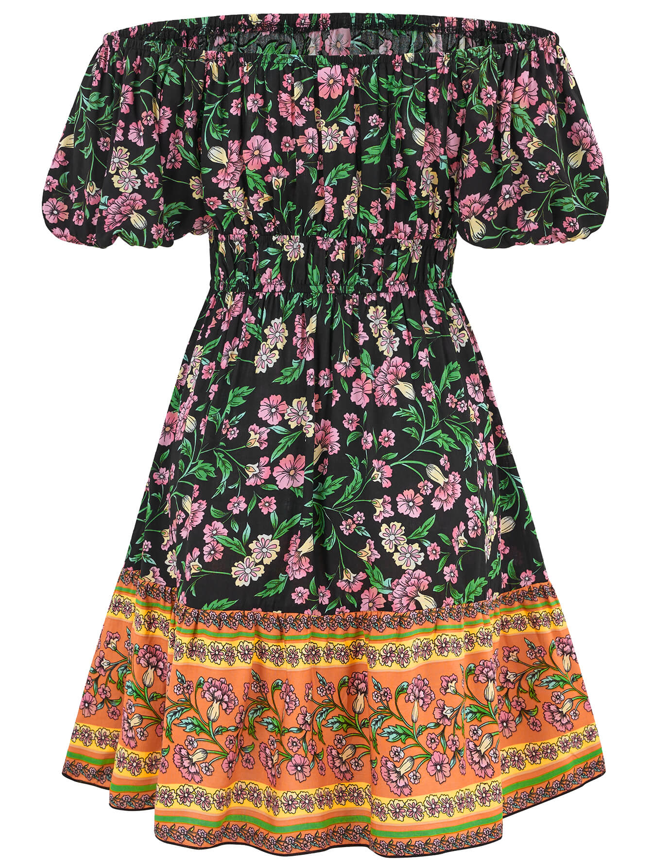 Ashlyn Off-Shoulder Boho Mini Dress - Black - Image 8