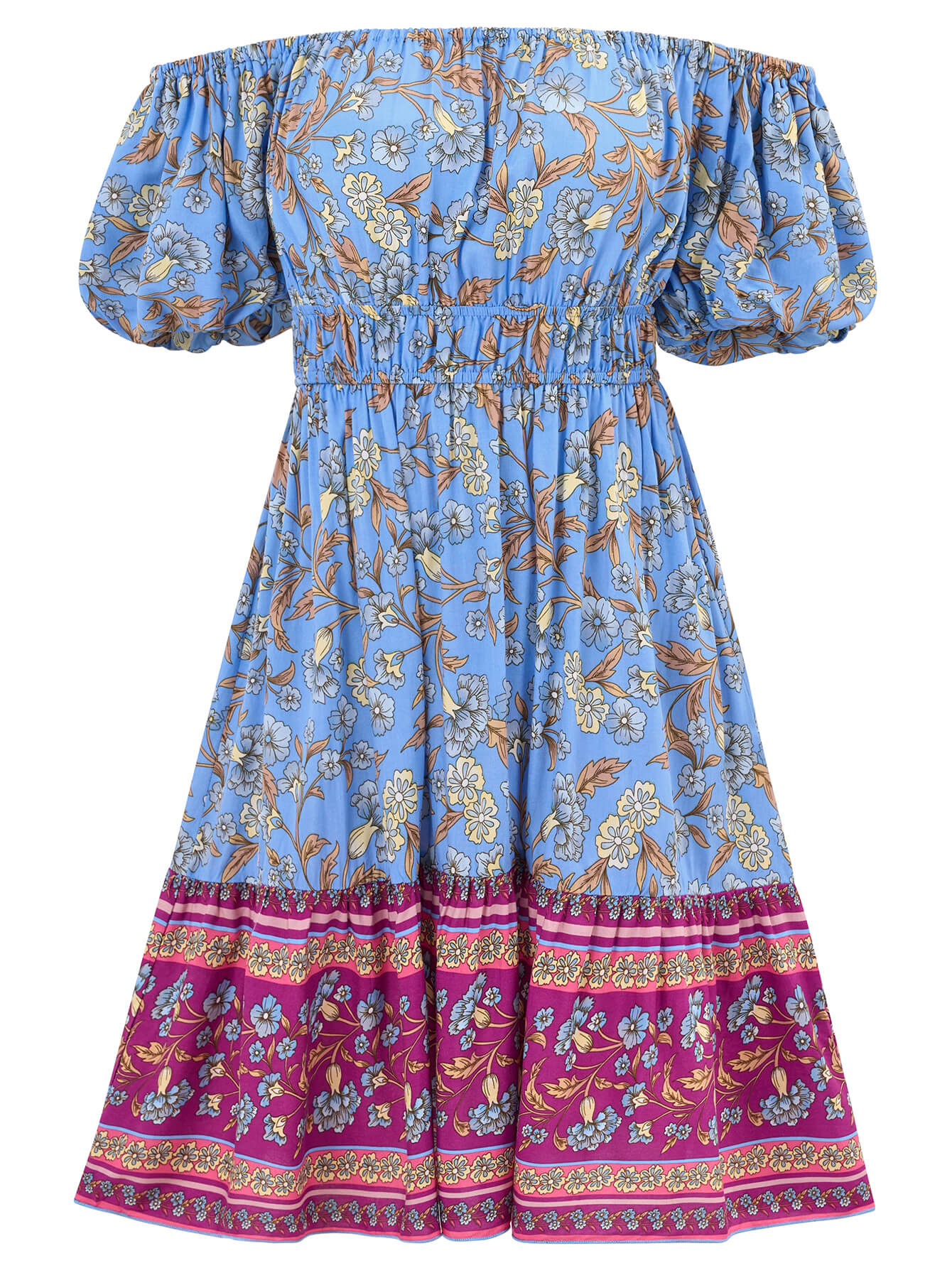 Ashlyn Off-Shoulder Boho Mini Dress - Blue - Image 7