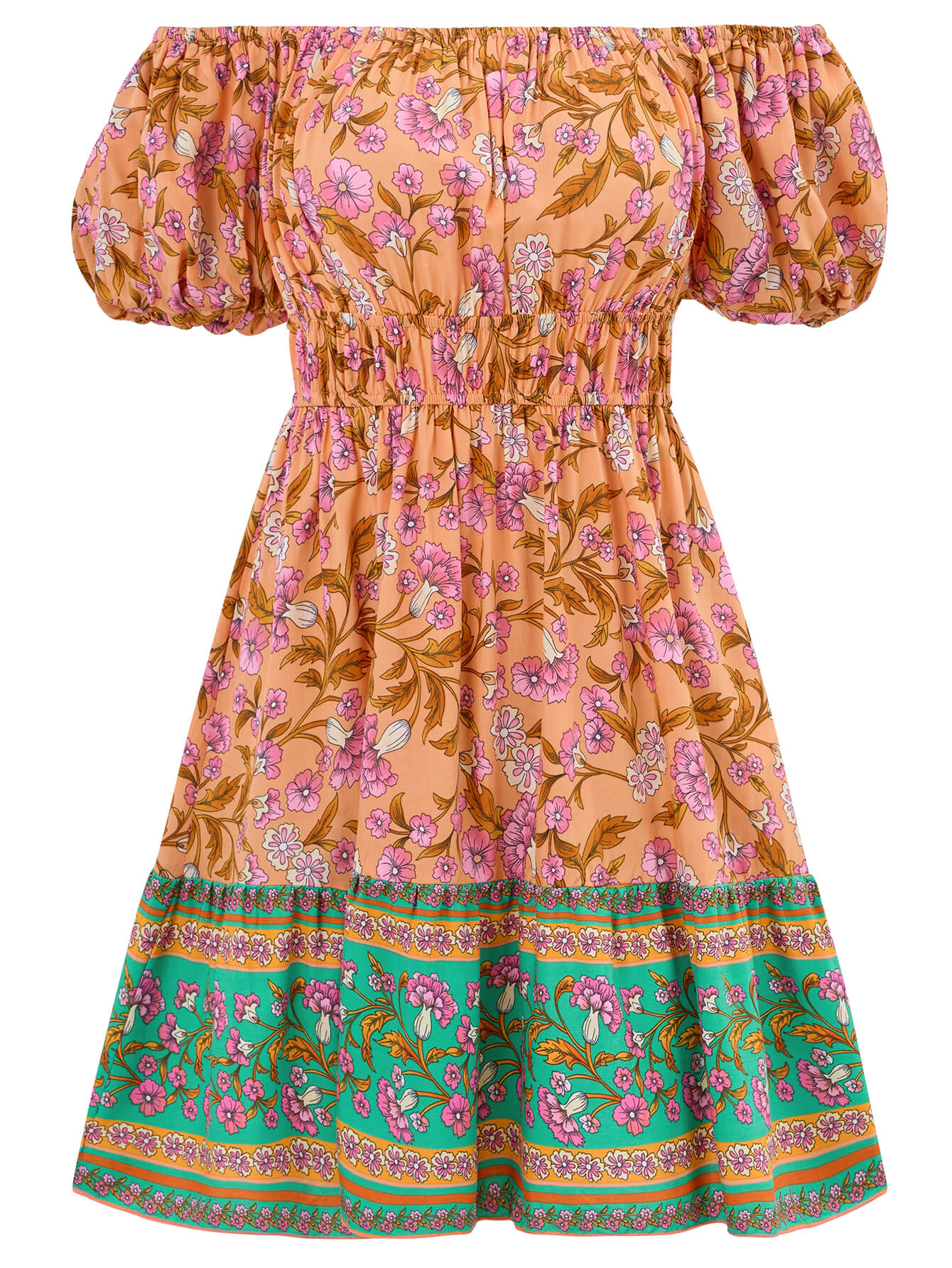 Ashlyn Off-Shoulder Boho Mini Dress - Orange - Image 6