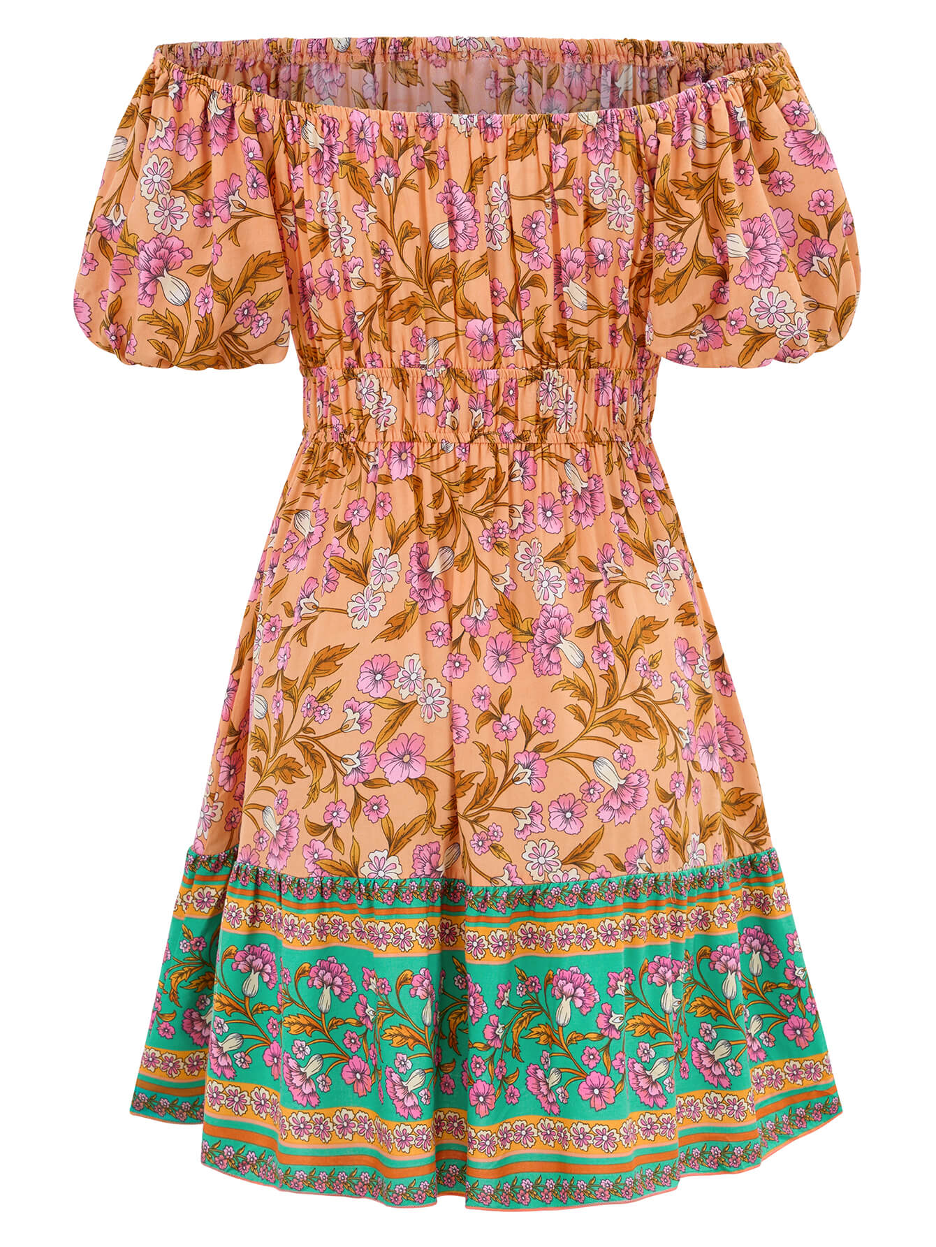 Ashlyn Off-Shoulder Boho Mini Dress - Orange - Image 7