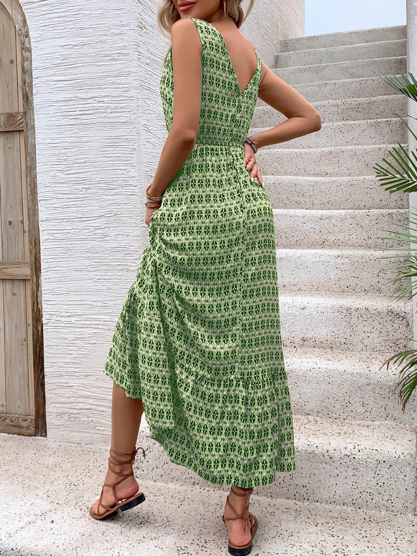 Ashlyn V-Neck Tiered Maxi Dress - Green - Image 4