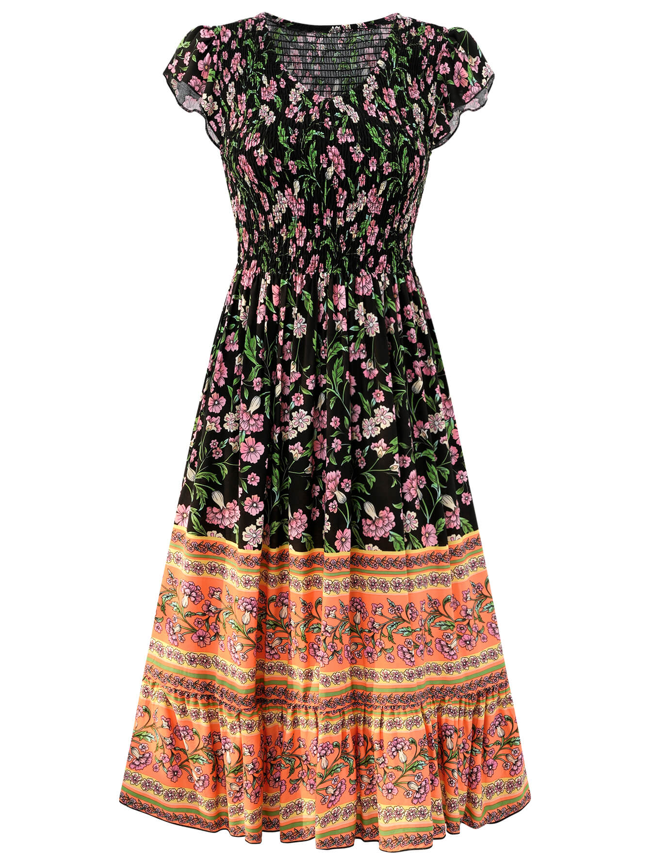 Ashlyn V-Neck Tiered Midi Dress - Black - Image 7
