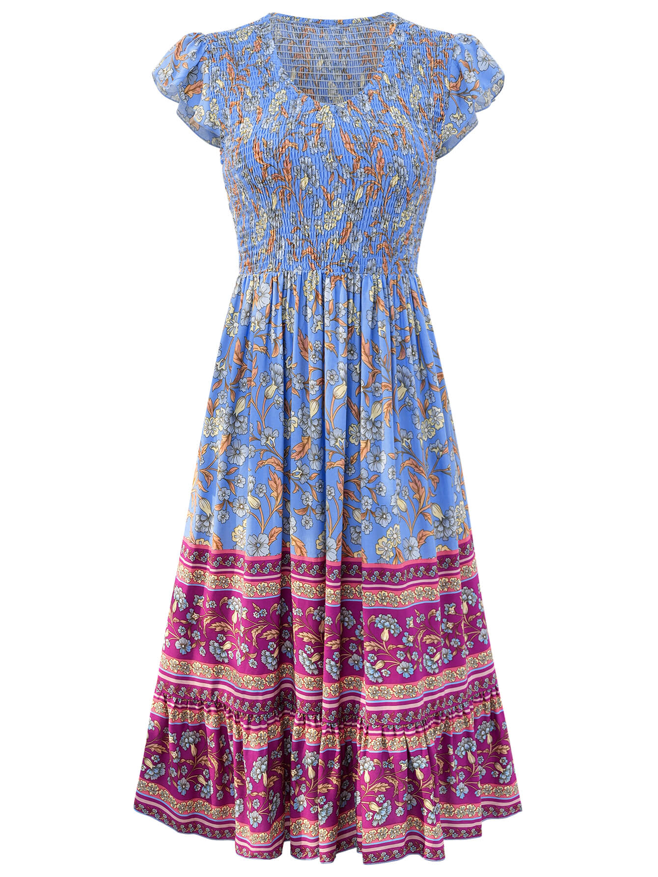 Ashlyn V-Neck Tiered Midi Dress - Blue - Image 7