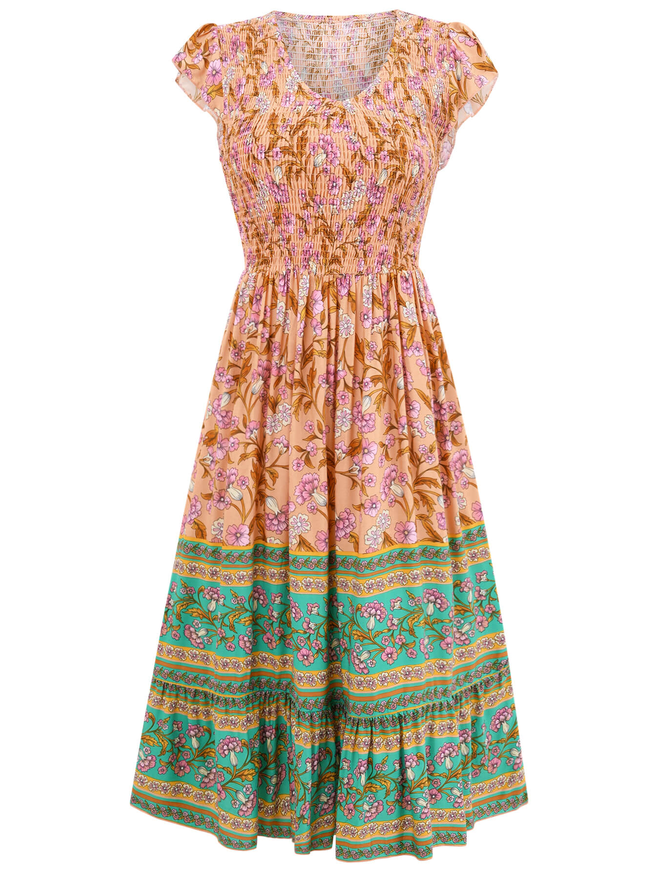 Ashlyn V-Neck Tiered Midi Dress - Orange - Image 7