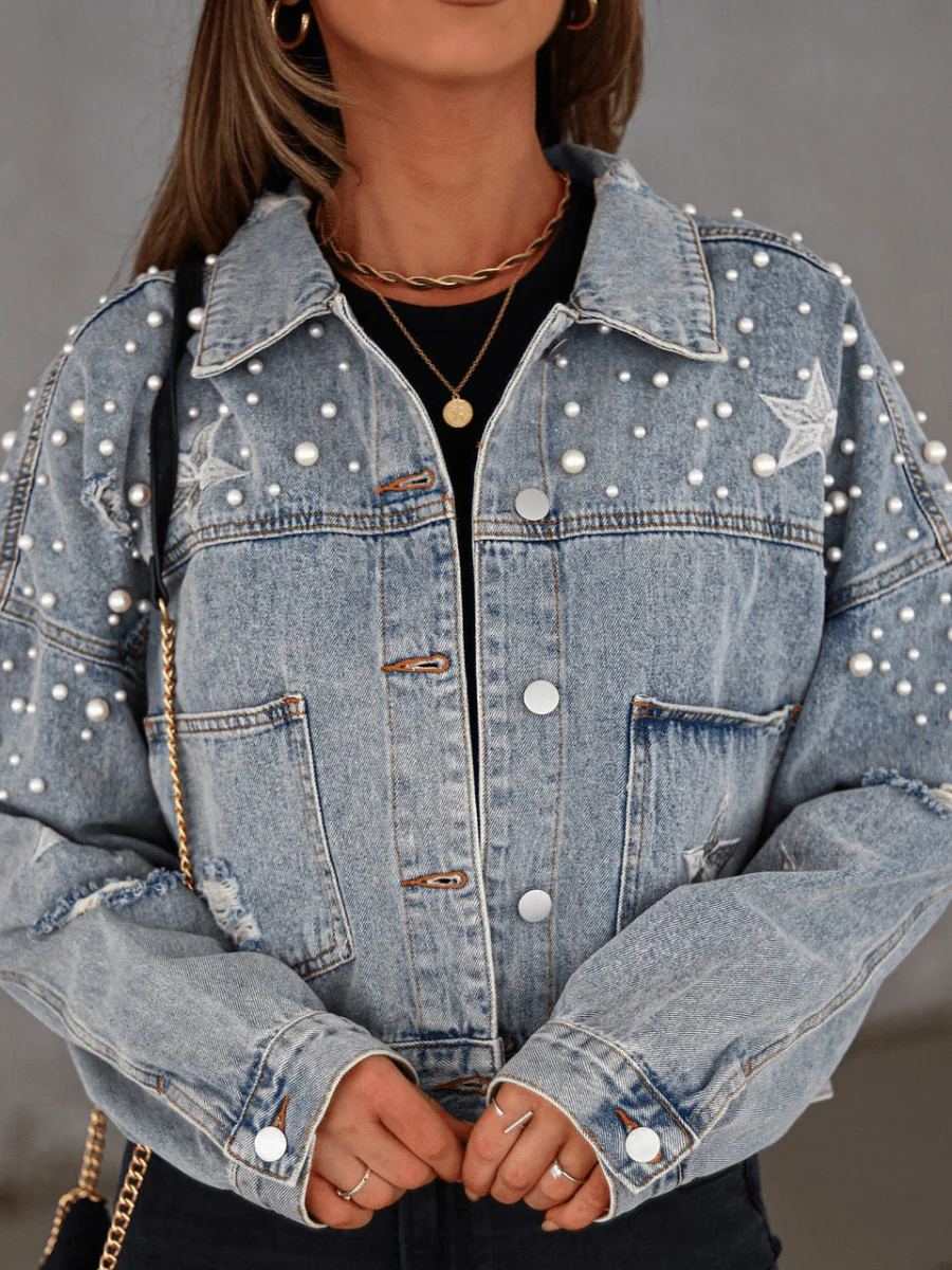 ASHTON PEARL STAR EMBROIDERED DENIM JACKET - Image 2