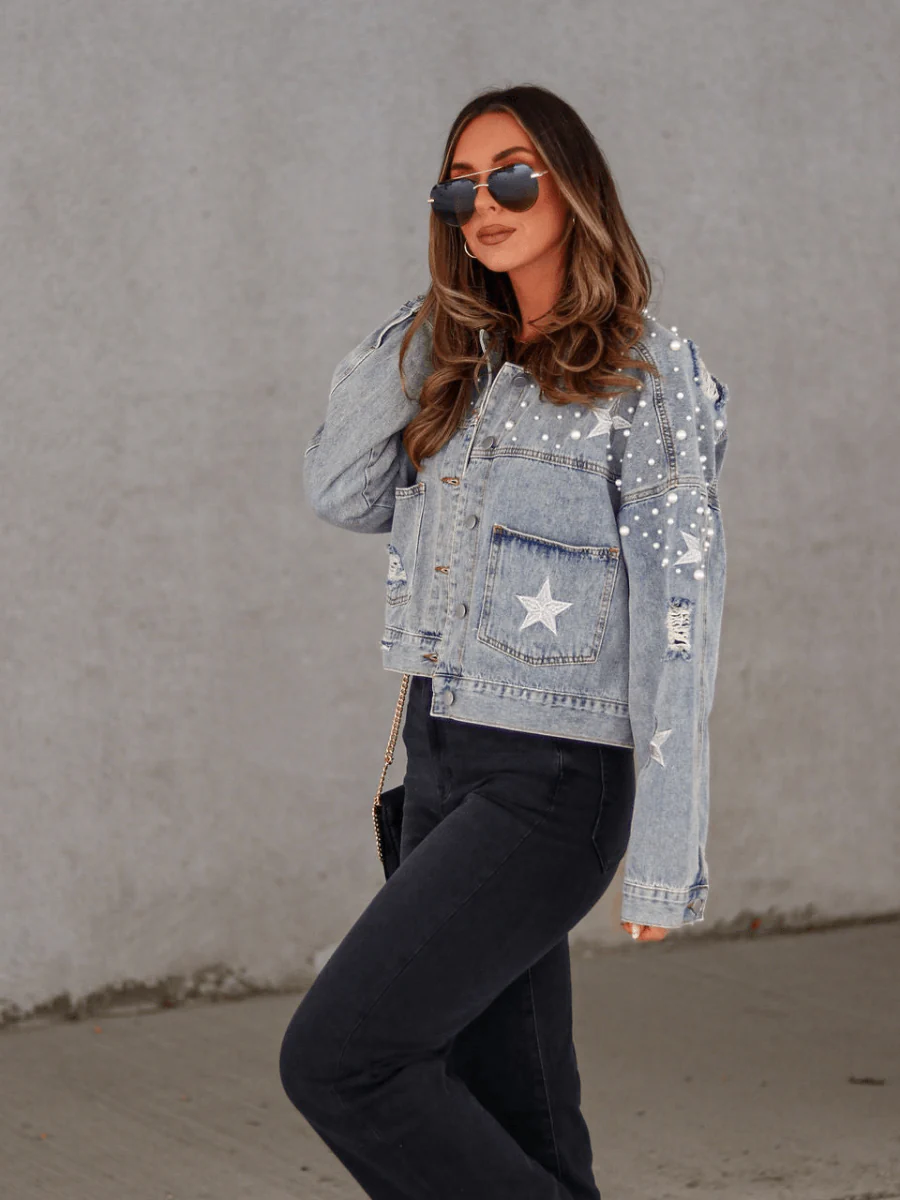 ASHTON PEARL STAR EMBROIDERED DENIM JACKET - Image 3