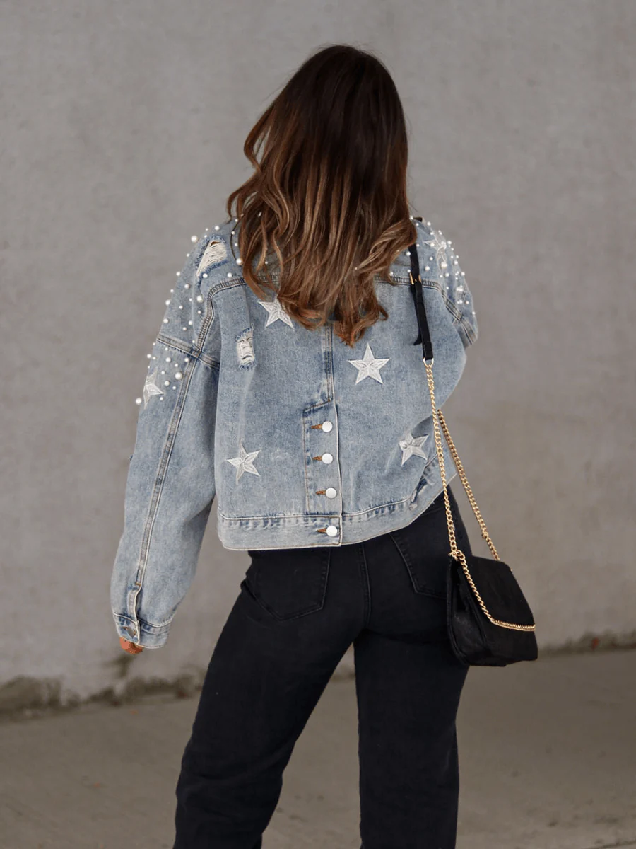 ASHTON PEARL STAR EMBROIDERED DENIM JACKET - Image 4