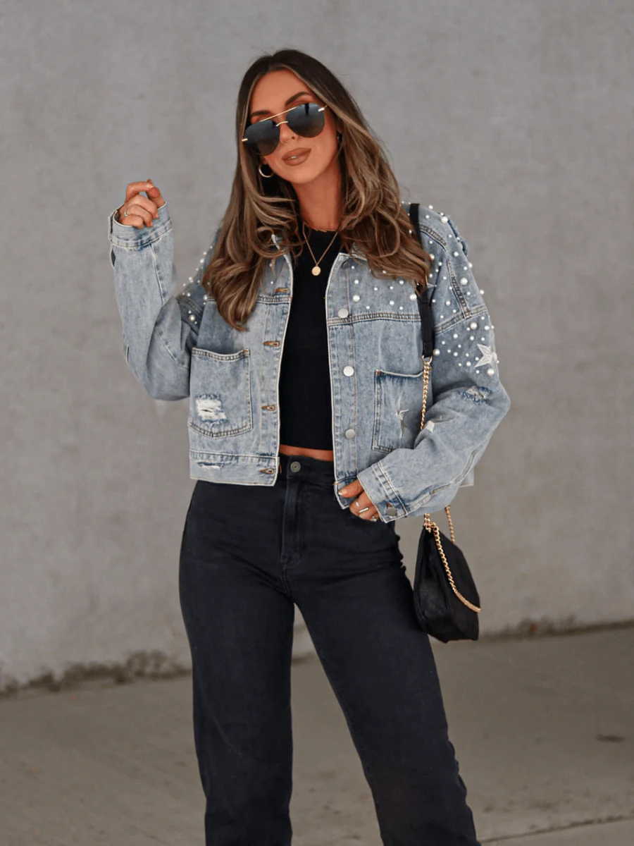 ASHTON PEARL STAR EMBROIDERED DENIM JACKET - Image 6