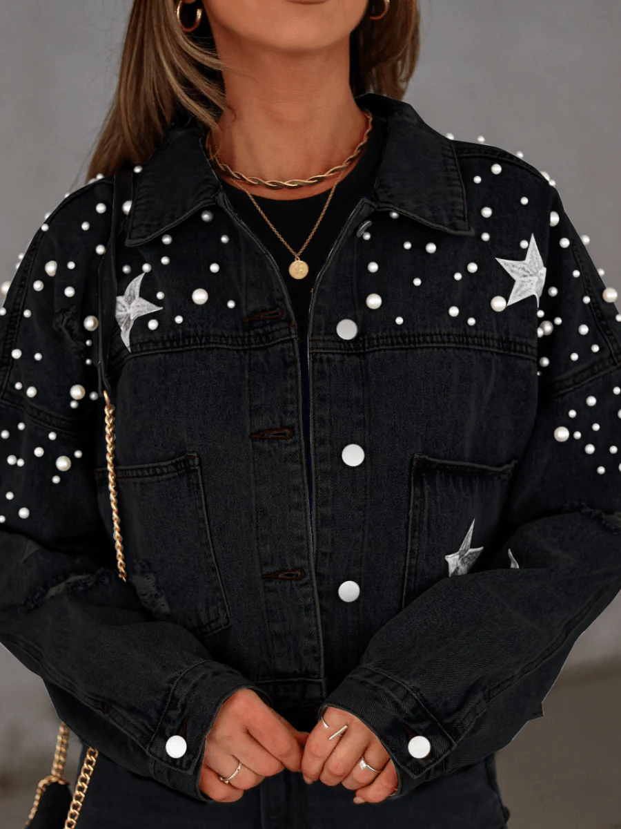 ASHTON PEARL STAR EMBROIDERED DENIM JACKET - Image 7