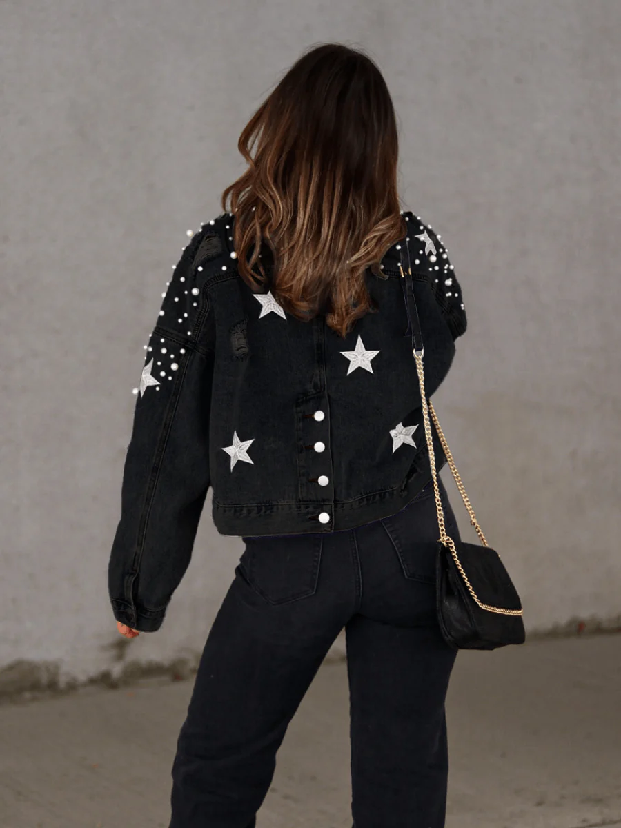 ASHTON PEARL STAR EMBROIDERED DENIM JACKET - Image 9