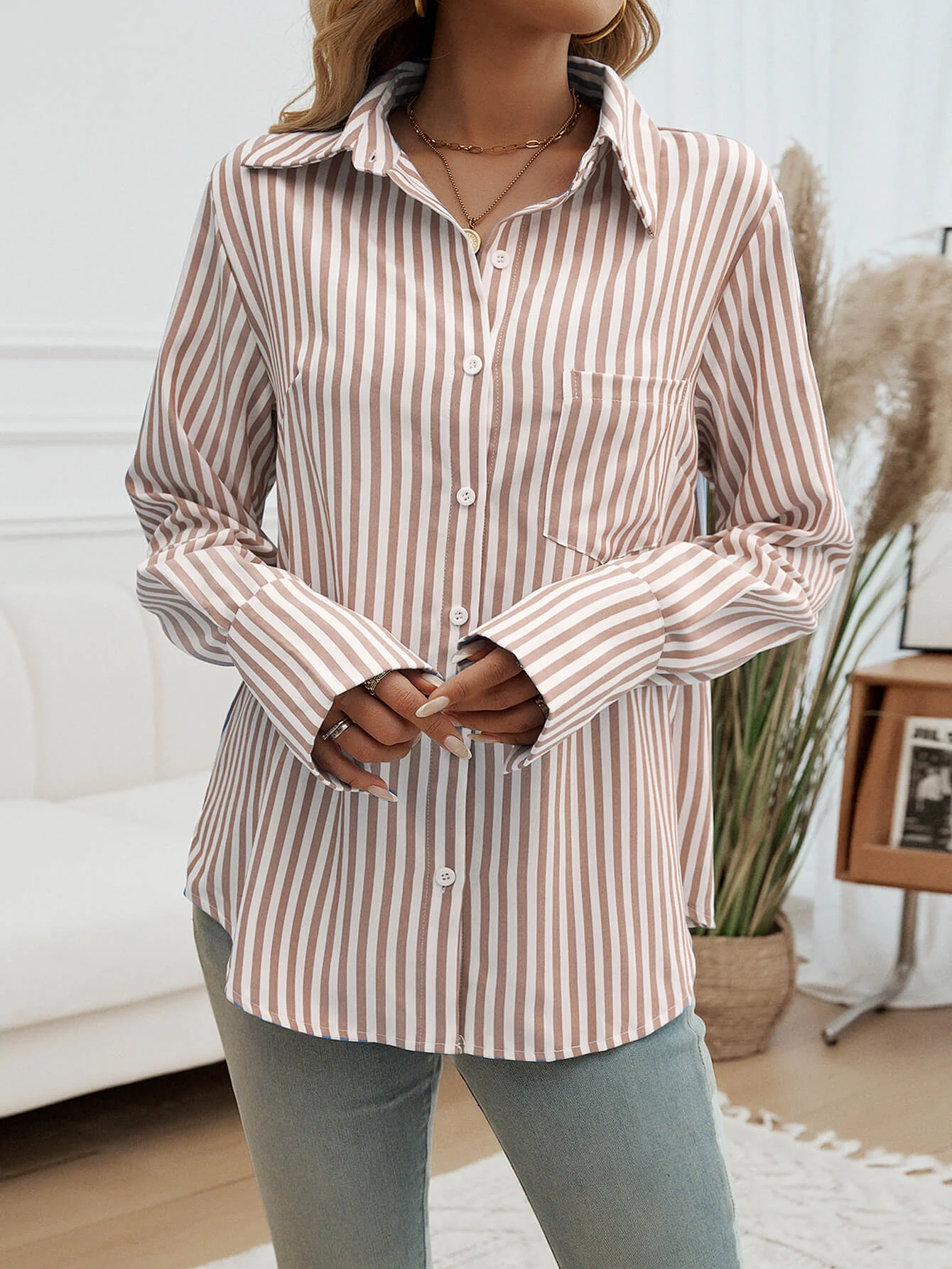 At The Office Striped Collared Shirt - Image 11
