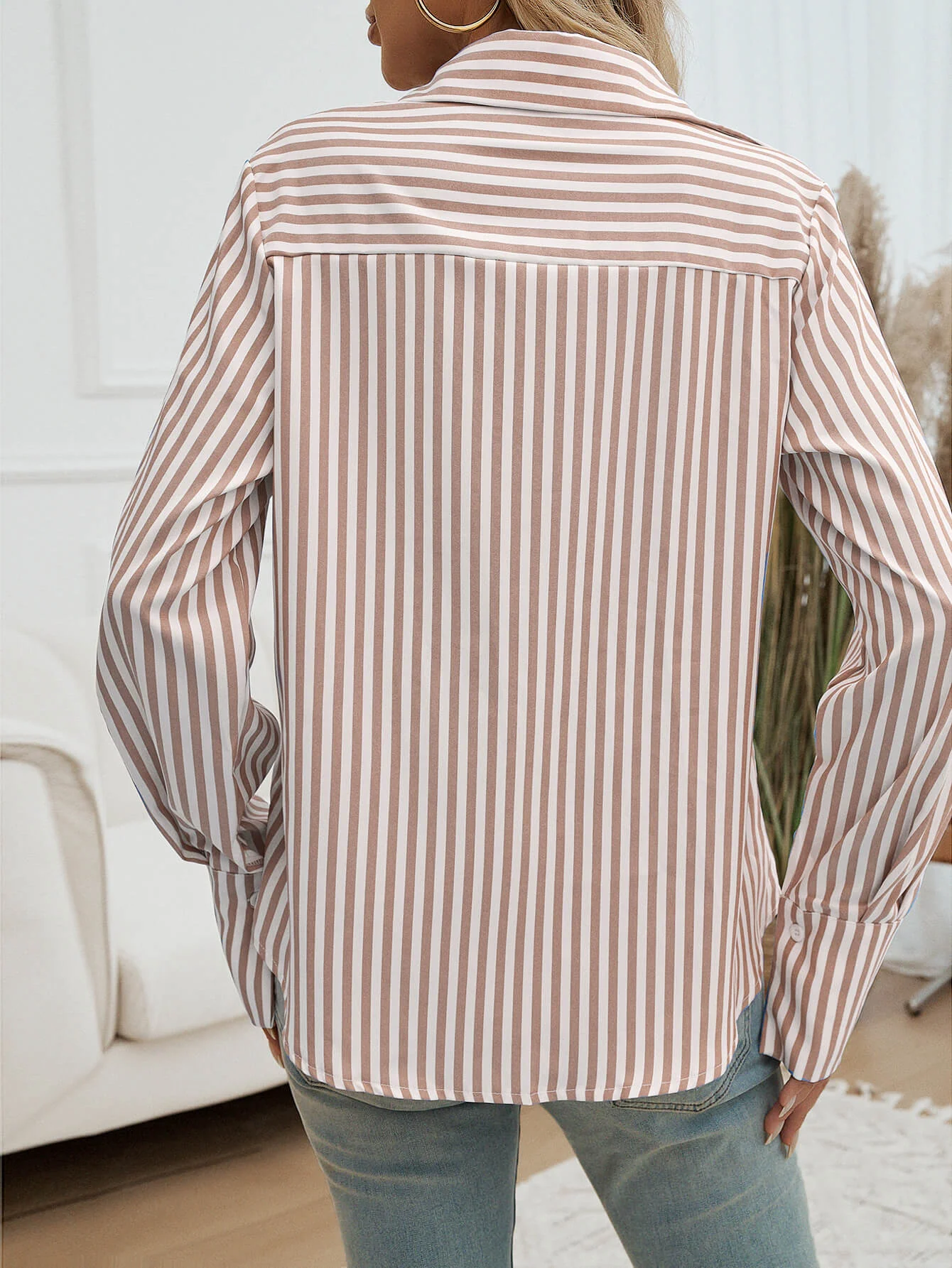 At The Office Striped Collared Shirt - Image 13
