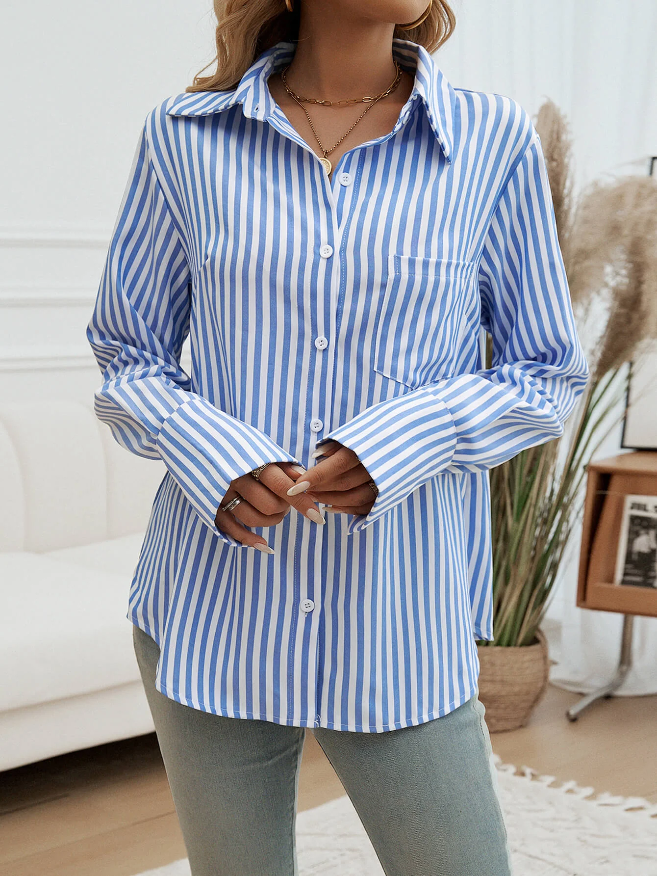 At The Office Striped Collared Shirt - Image 6