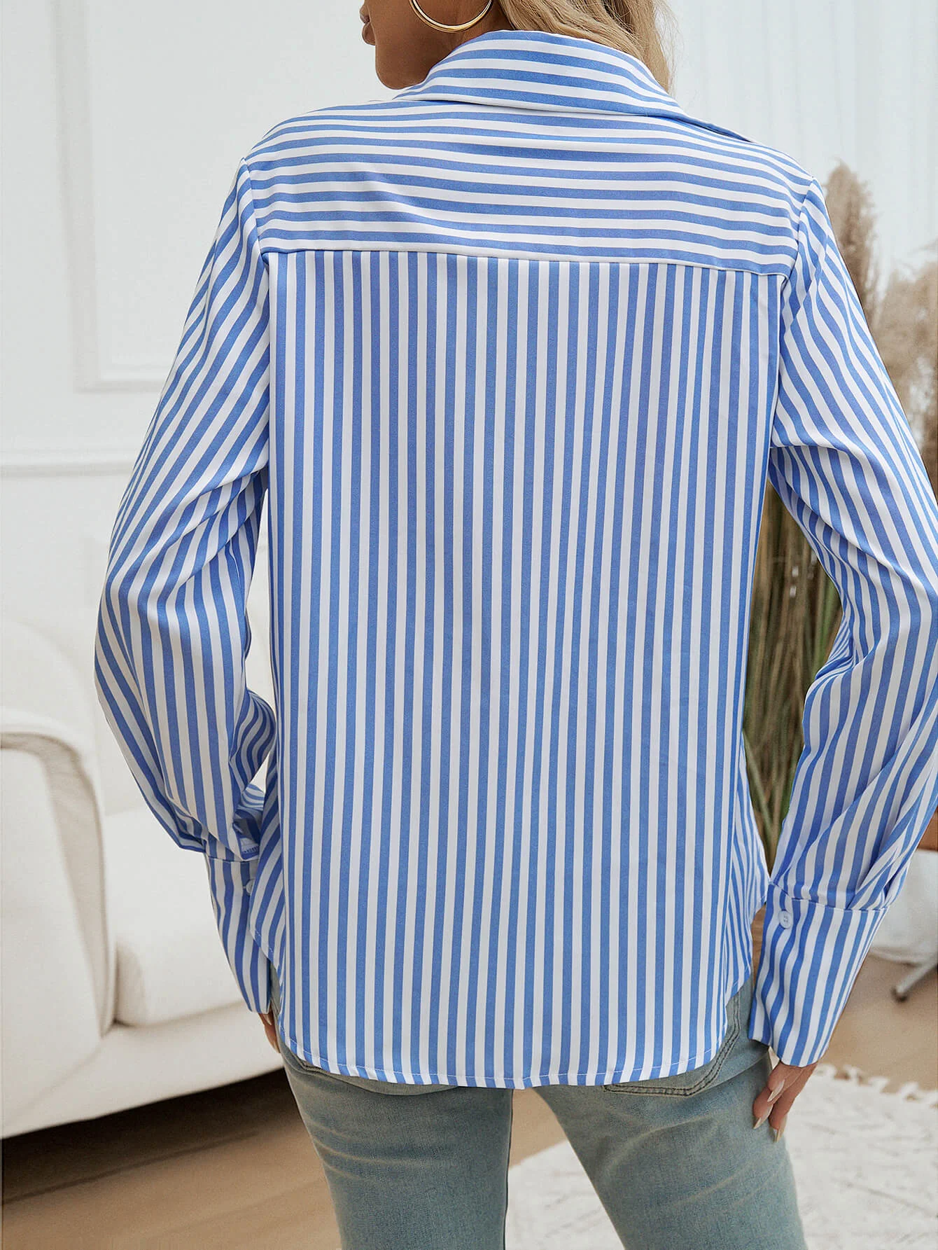 At The Office Striped Collared Shirt - Image 9
