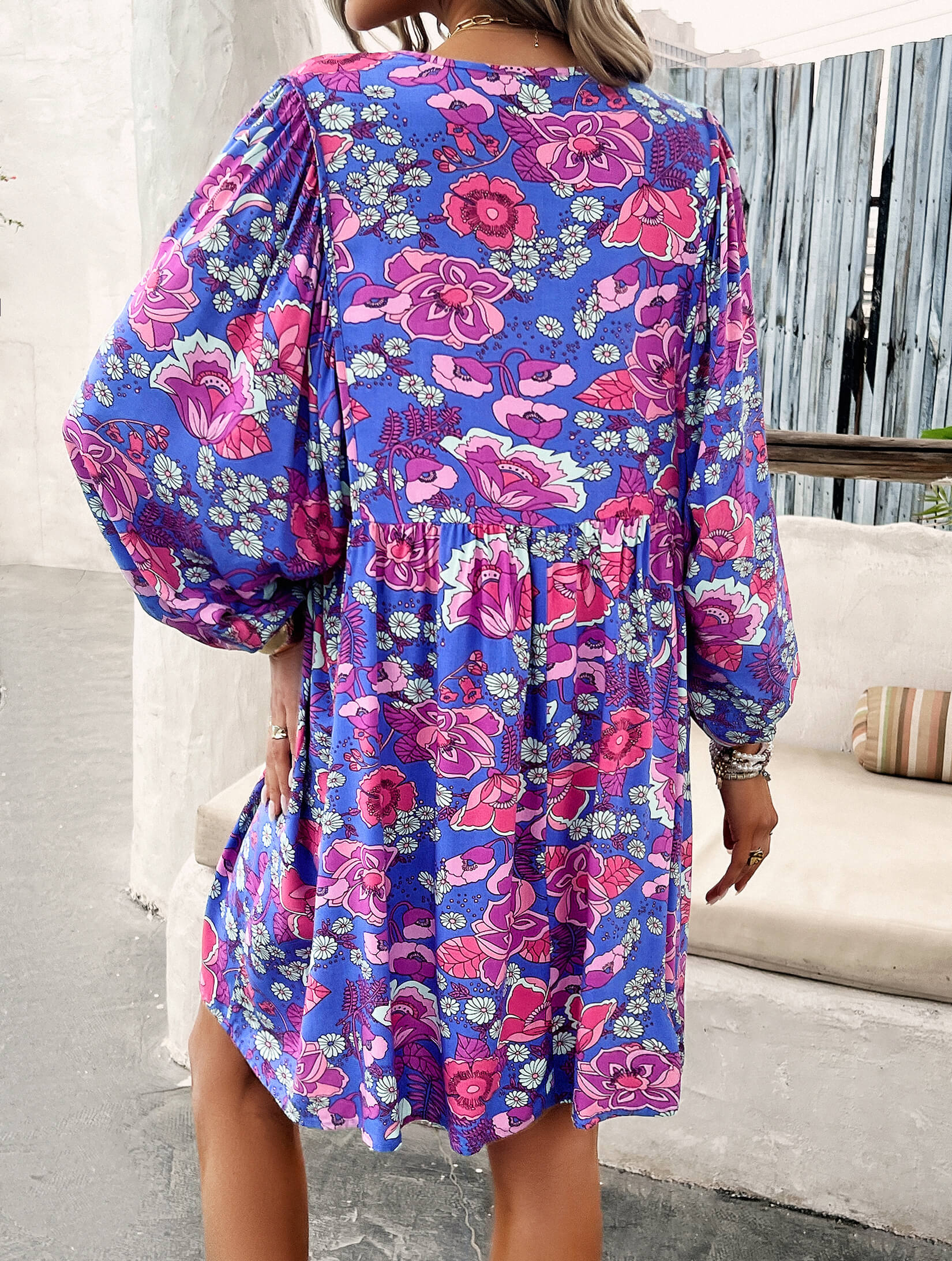 Athena Floral Boho Mini Dress - Purple - Image 4