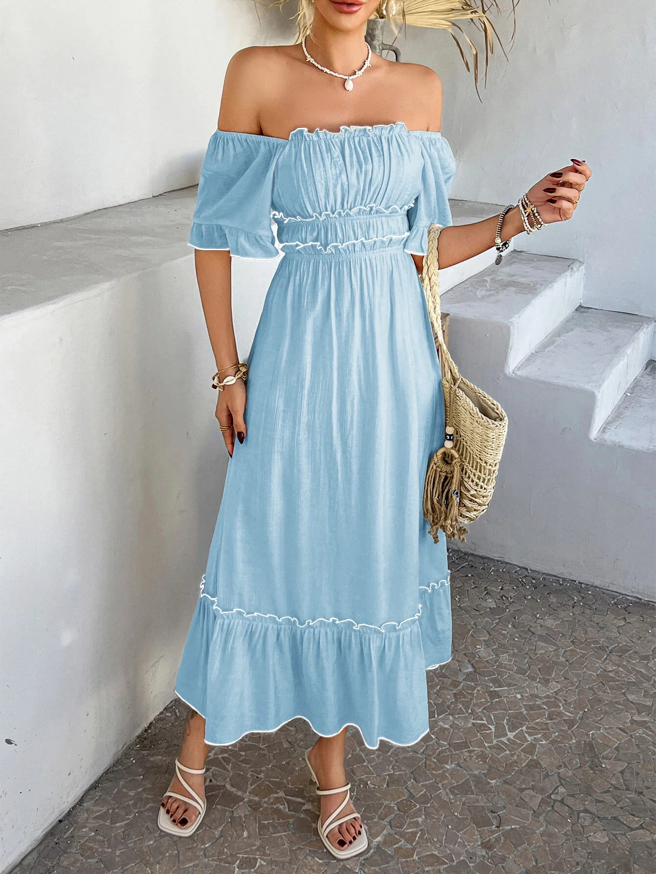Aubrianna Ruched Contrast Trim Maxi Dress - blue - Image 2