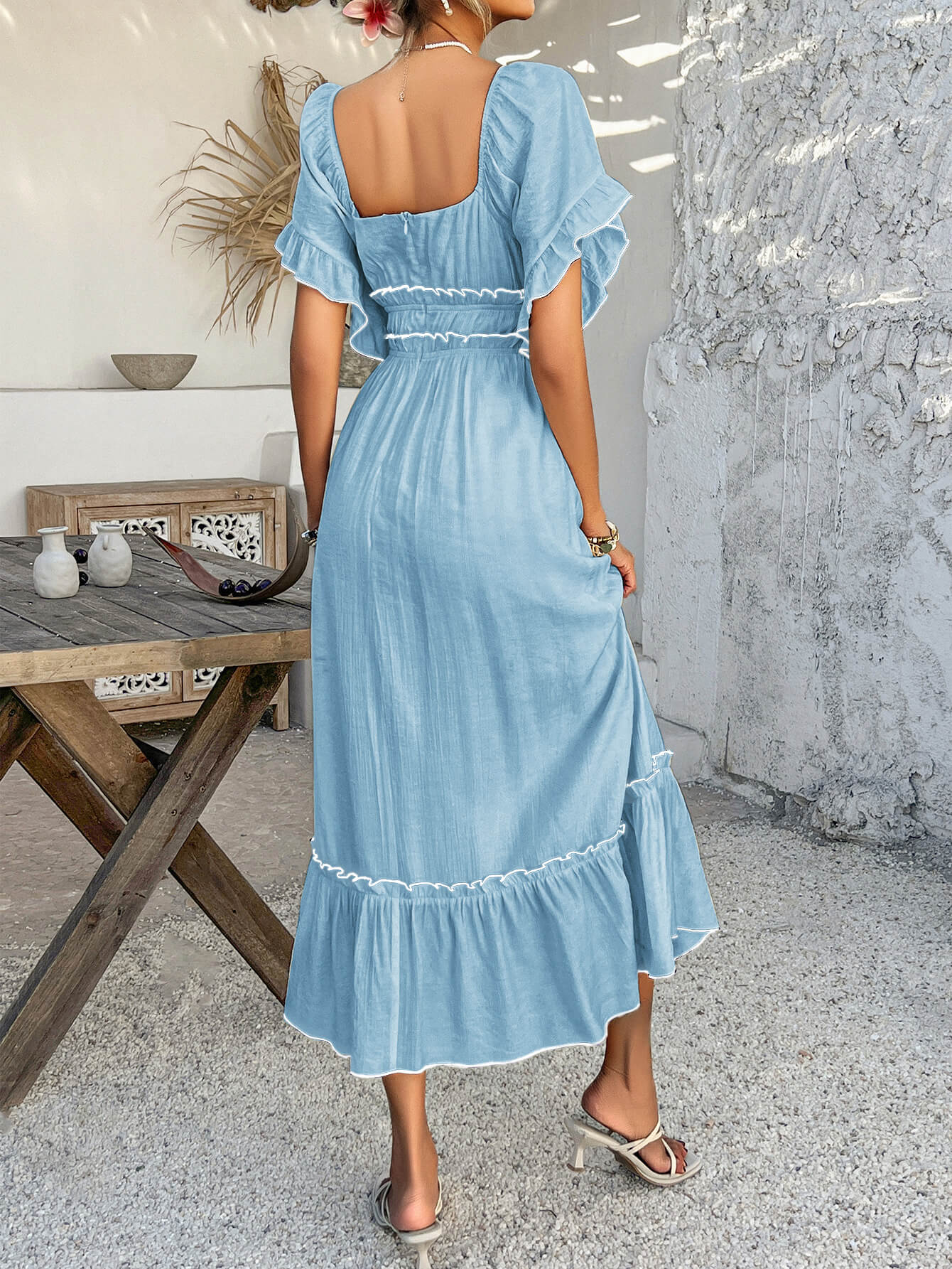 Aubrianna Ruched Contrast Trim Maxi Dress - blue - Image 3
