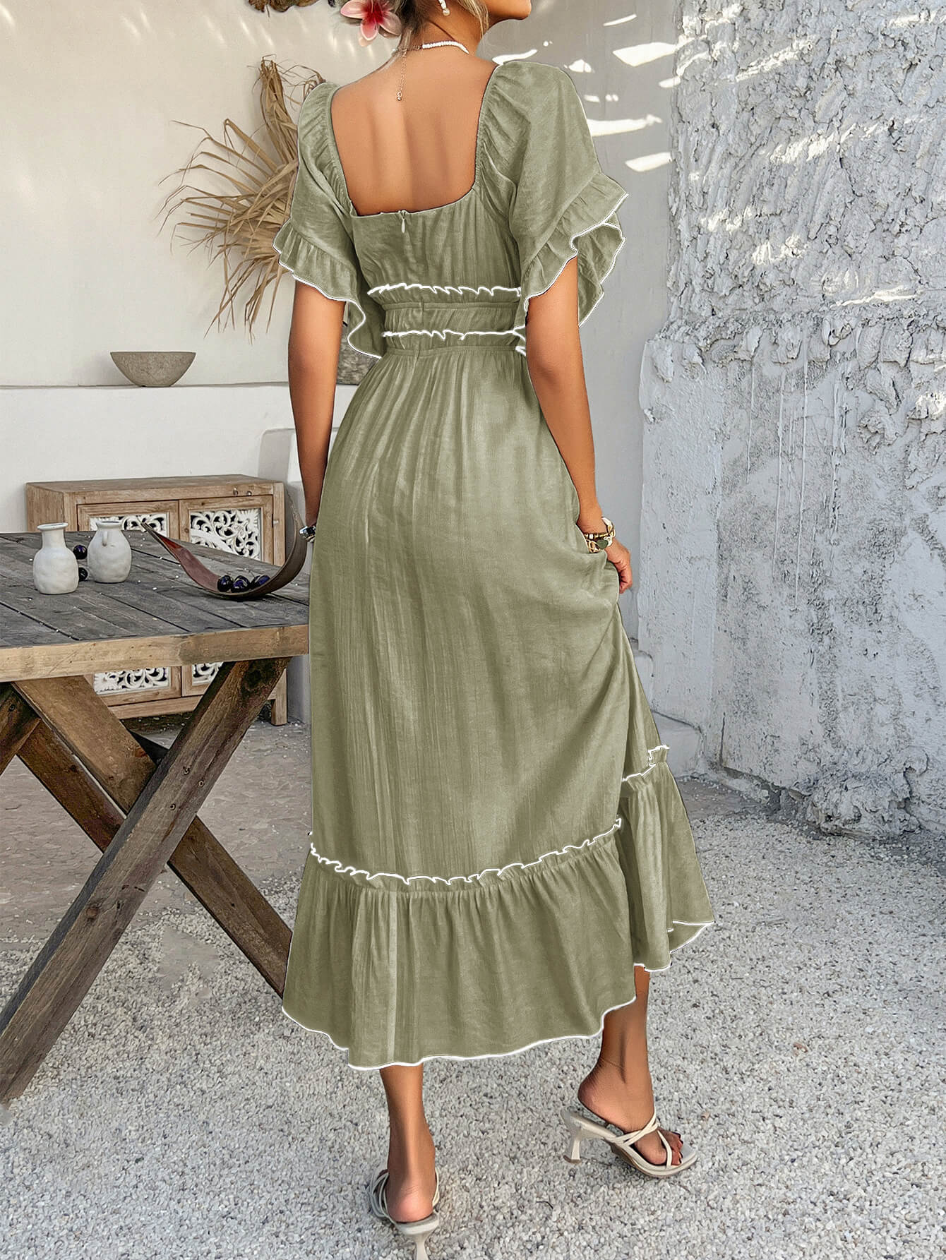 Aubrianna Ruched Contrast Trim Maxi Dress - sage - Image 5