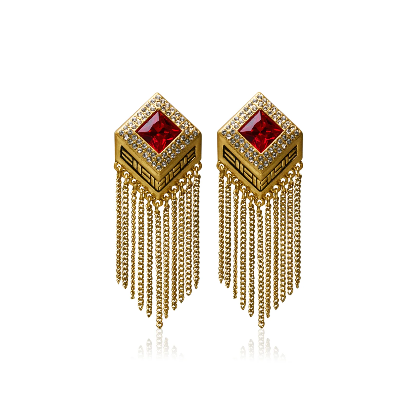 Audrey Tassel Chain Ruby Rhinestone Earrings - Image 9
