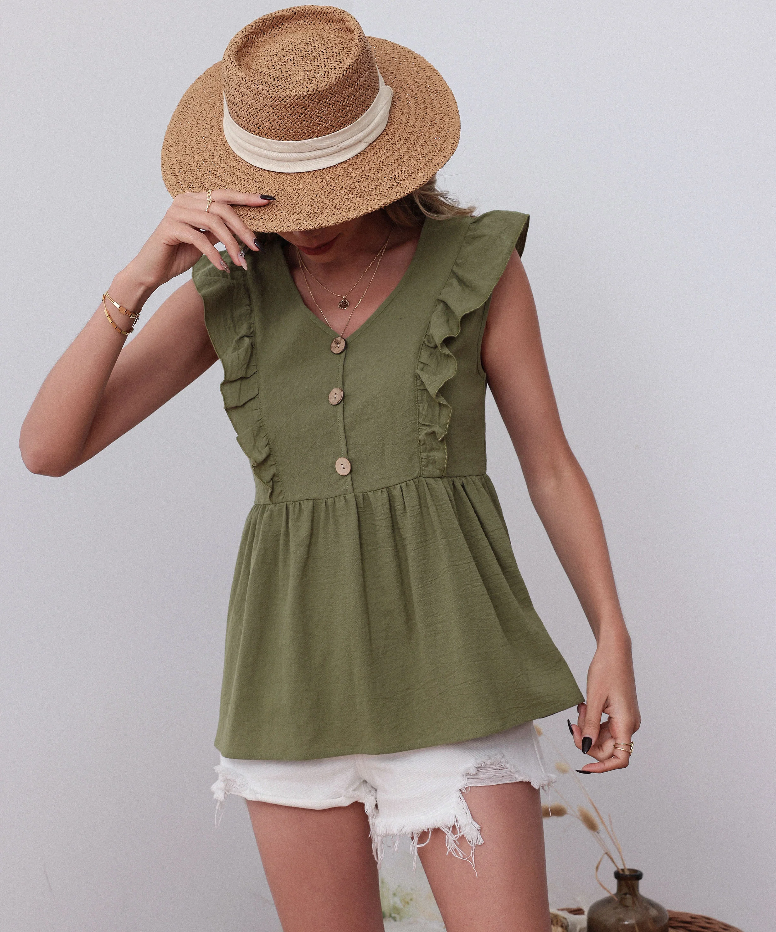 AULLY LINEN TOP - ARMY GREEN - Image 5