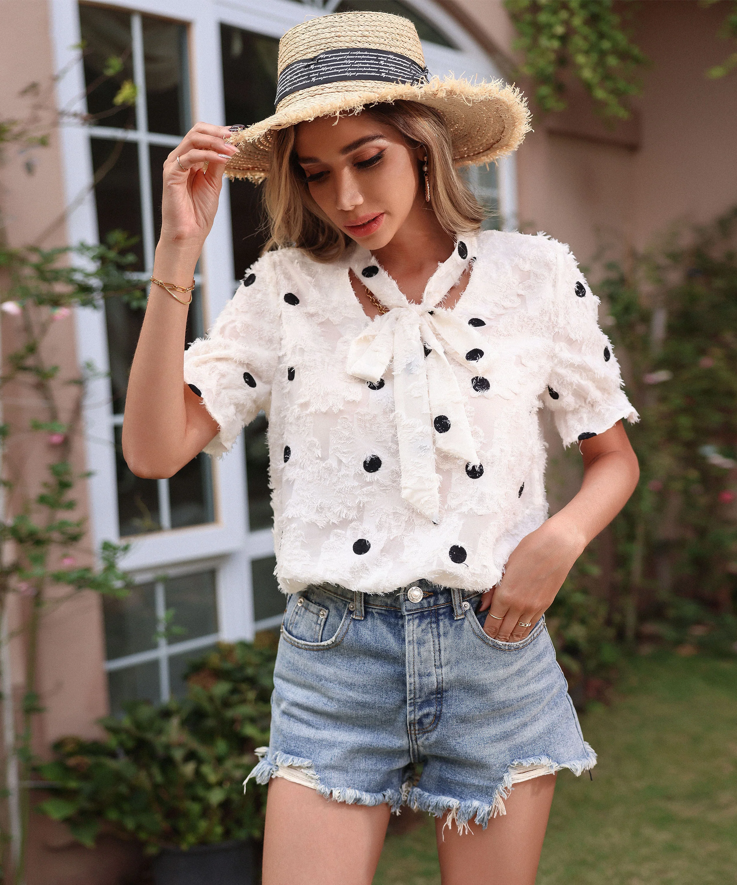 AURIELLE BLOUSE - CREAM POLKA DOT - Image 3