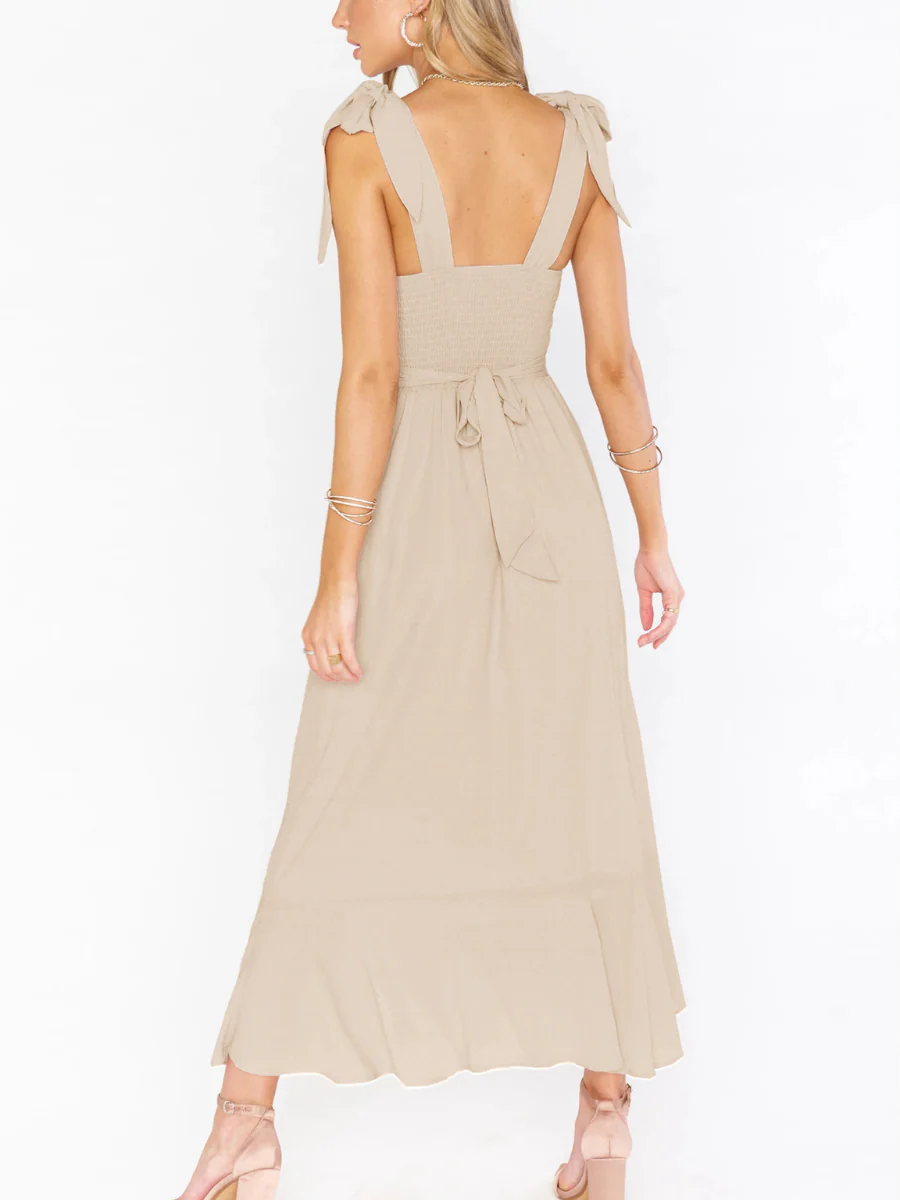 AVIANCA SHOULDER TIE BRIDAL MIDI DRESS - BEIGE - Image 3