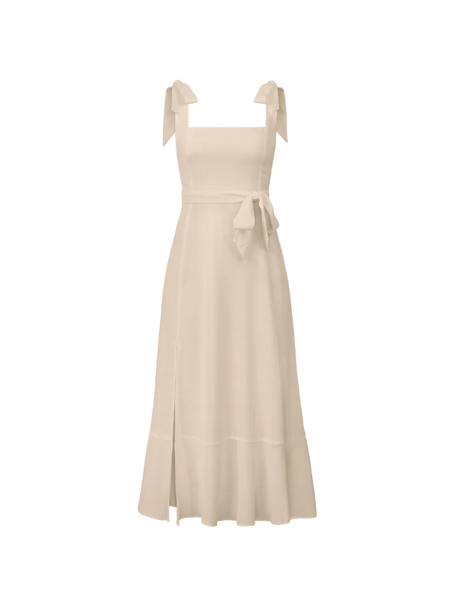 AVIANCA SHOULDER TIE BRIDAL MIDI DRESS - BEIGE - Image 7