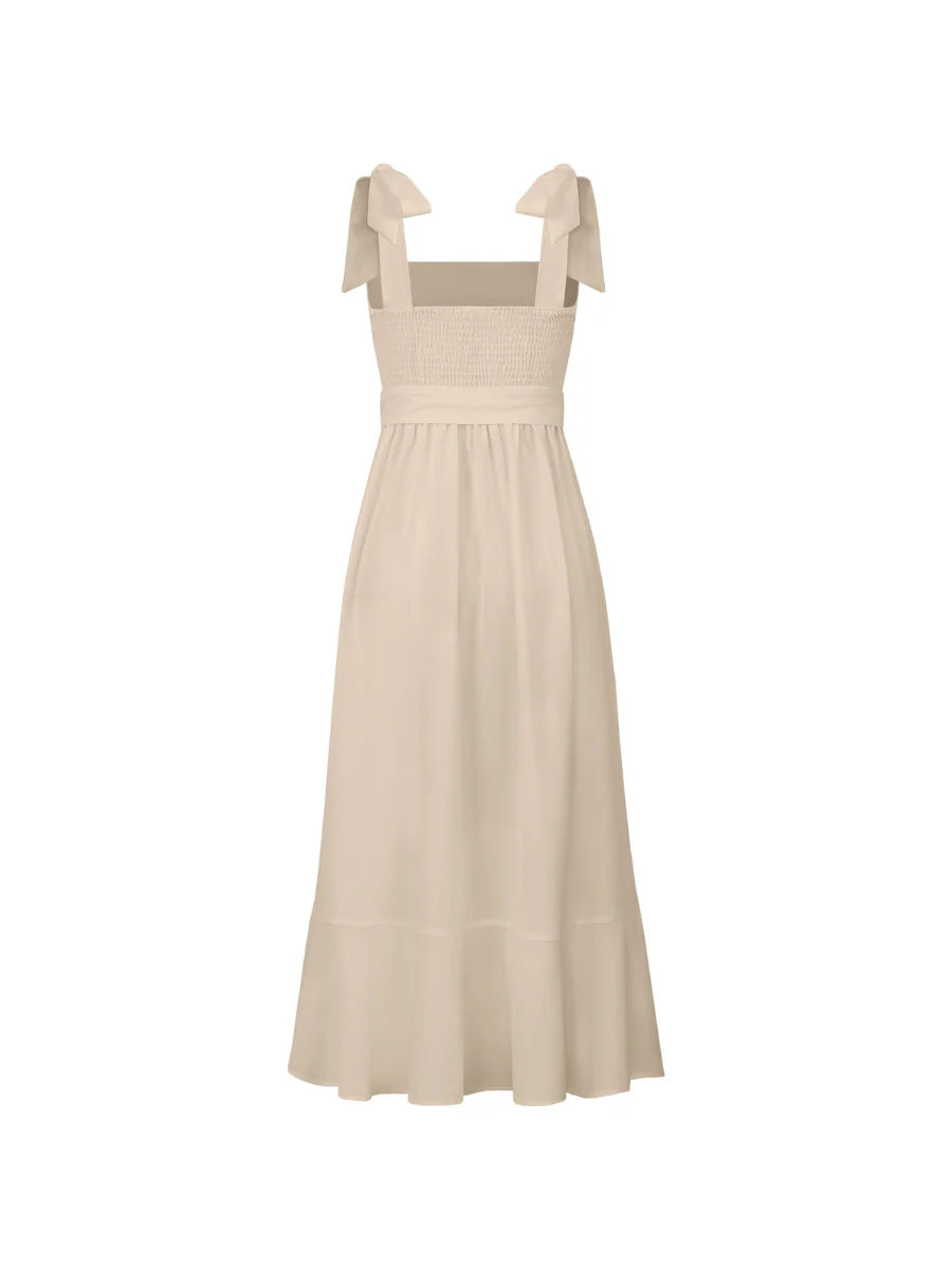 AVIANCA SHOULDER TIE BRIDAL MIDI DRESS - BEIGE - Image 8