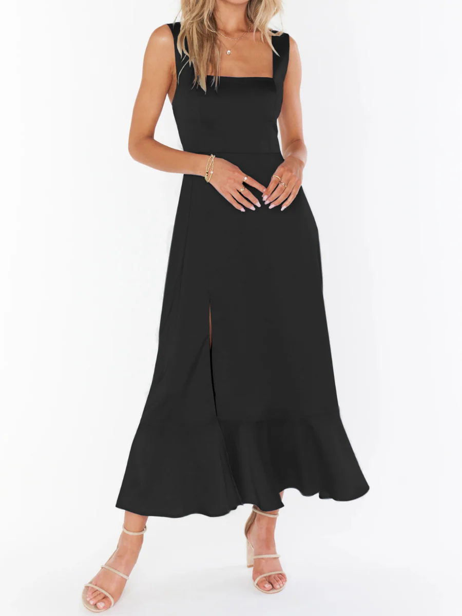 AVIANCA SHOULDER TIE BRIDAL MIDI DRESS - BLACK - Image 3