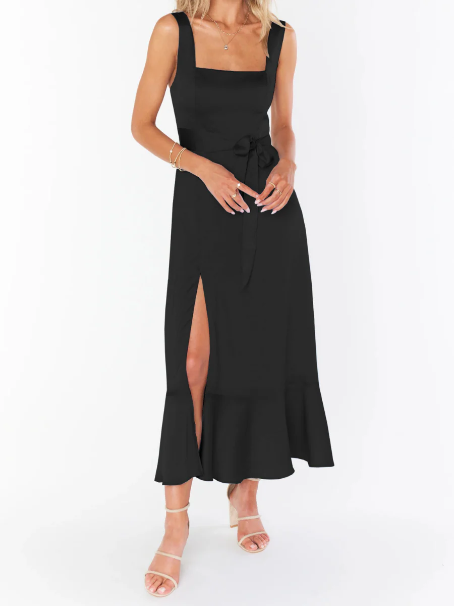 AVIANCA SHOULDER TIE BRIDAL MIDI DRESS - BLACK - Image 4