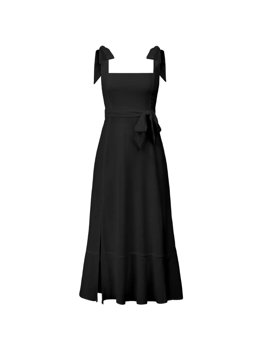 AVIANCA SHOULDER TIE BRIDAL MIDI DRESS - BLACK - Image 7