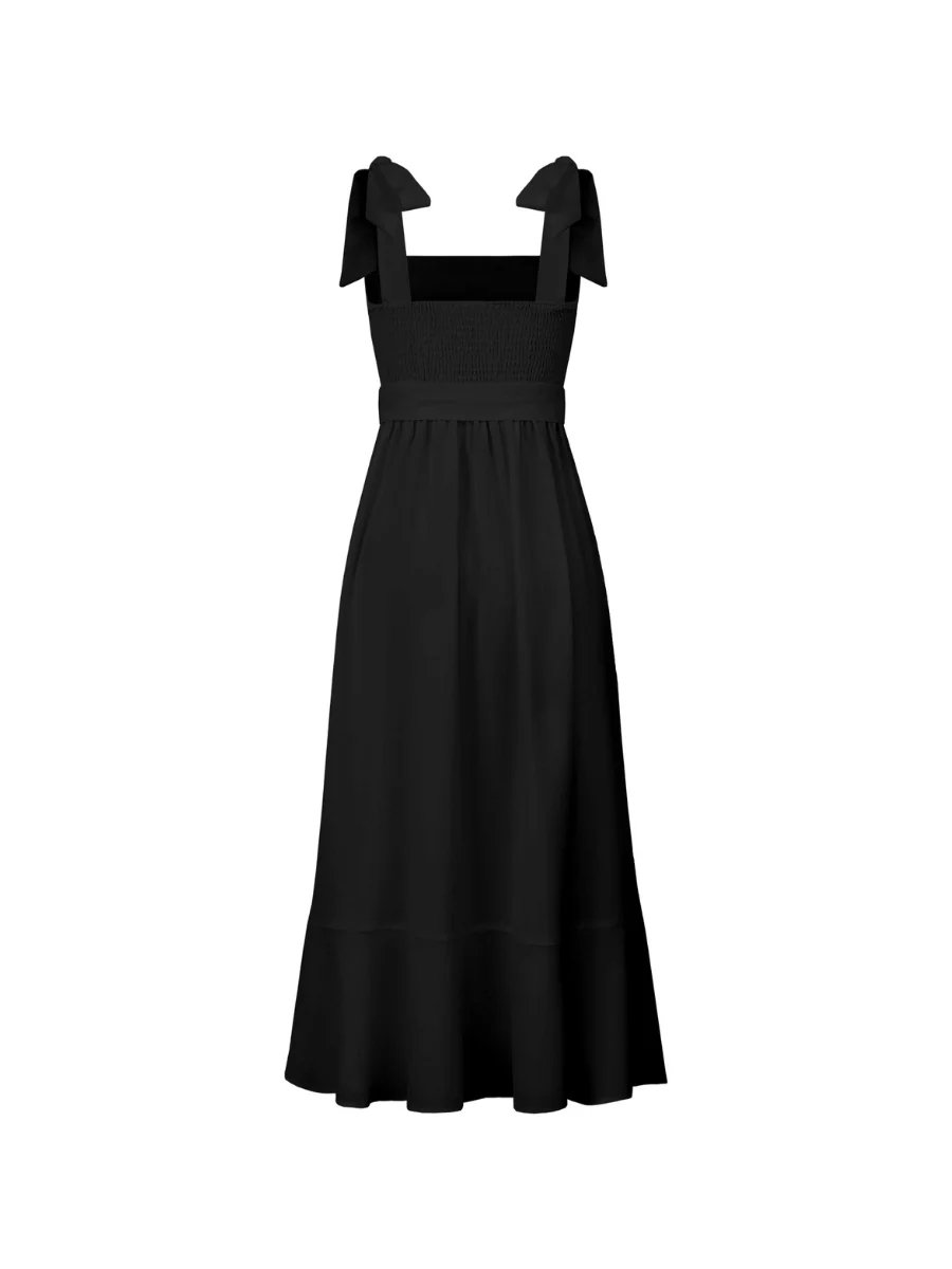 AVIANCA SHOULDER TIE BRIDAL MIDI DRESS - BLACK - Image 8