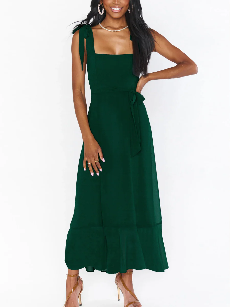 AVIANCA SHOULDER TIE BRIDAL MIDI DRESS - EMERALD - Image 2