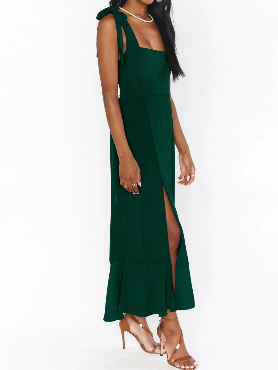 AVIANCA SHOULDER TIE BRIDAL MIDI DRESS - EMERALD - Image 3