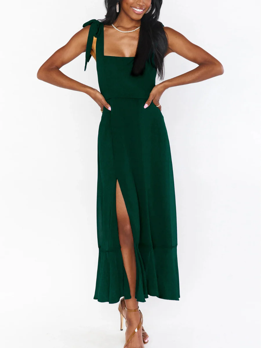 AVIANCA SHOULDER TIE BRIDAL MIDI DRESS - EMERALD - Image 5