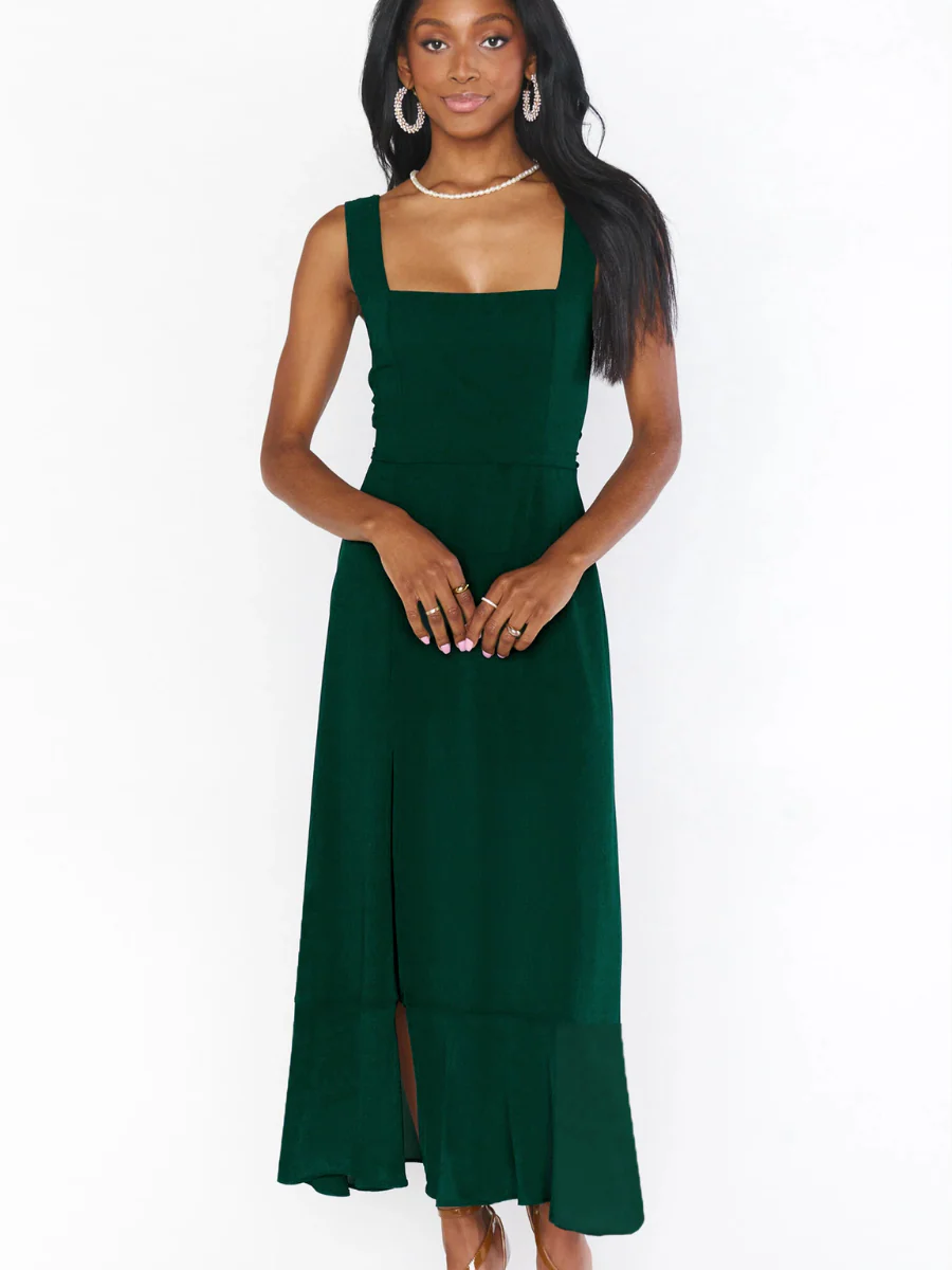 AVIANCA SHOULDER TIE BRIDAL MIDI DRESS - EMERALD - Image 6