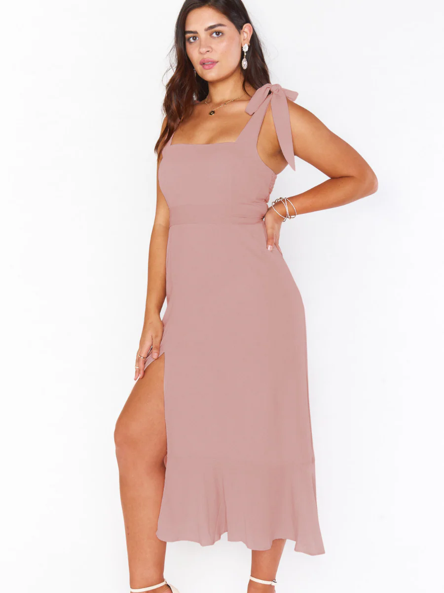 AVIANCA SHOULDER TIE BRIDAL MIDI DRESS - MAUVE - Image 3