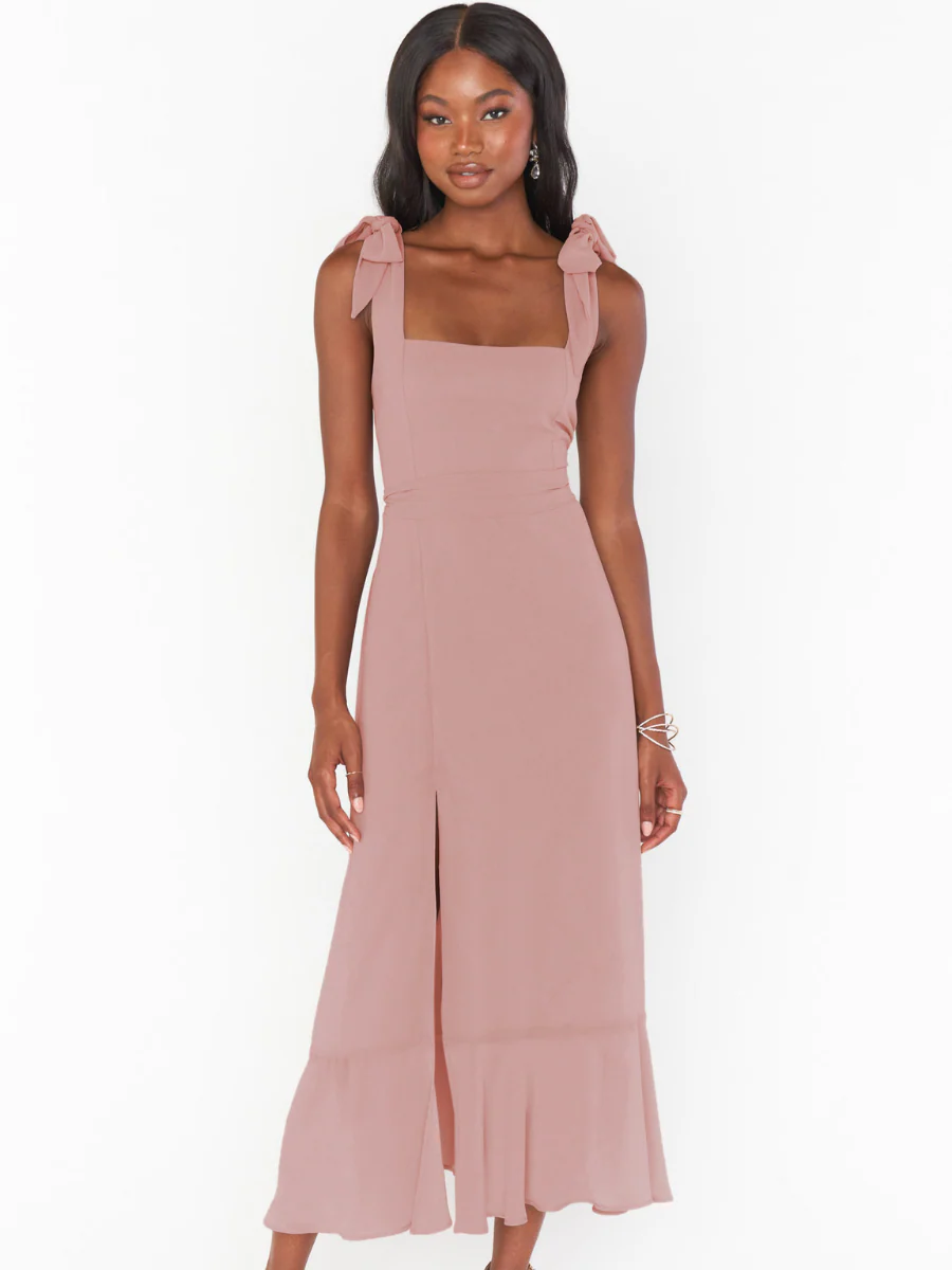 AVIANCA SHOULDER TIE BRIDAL MIDI DRESS - MAUVE - Image 5