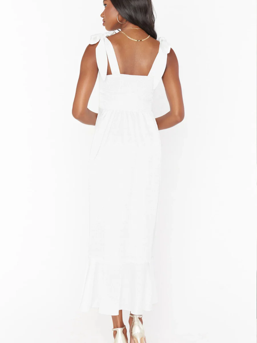 AVIANCA SHOULDER TIE BRIDAL MIDI DRESS - WHITE - Image 4