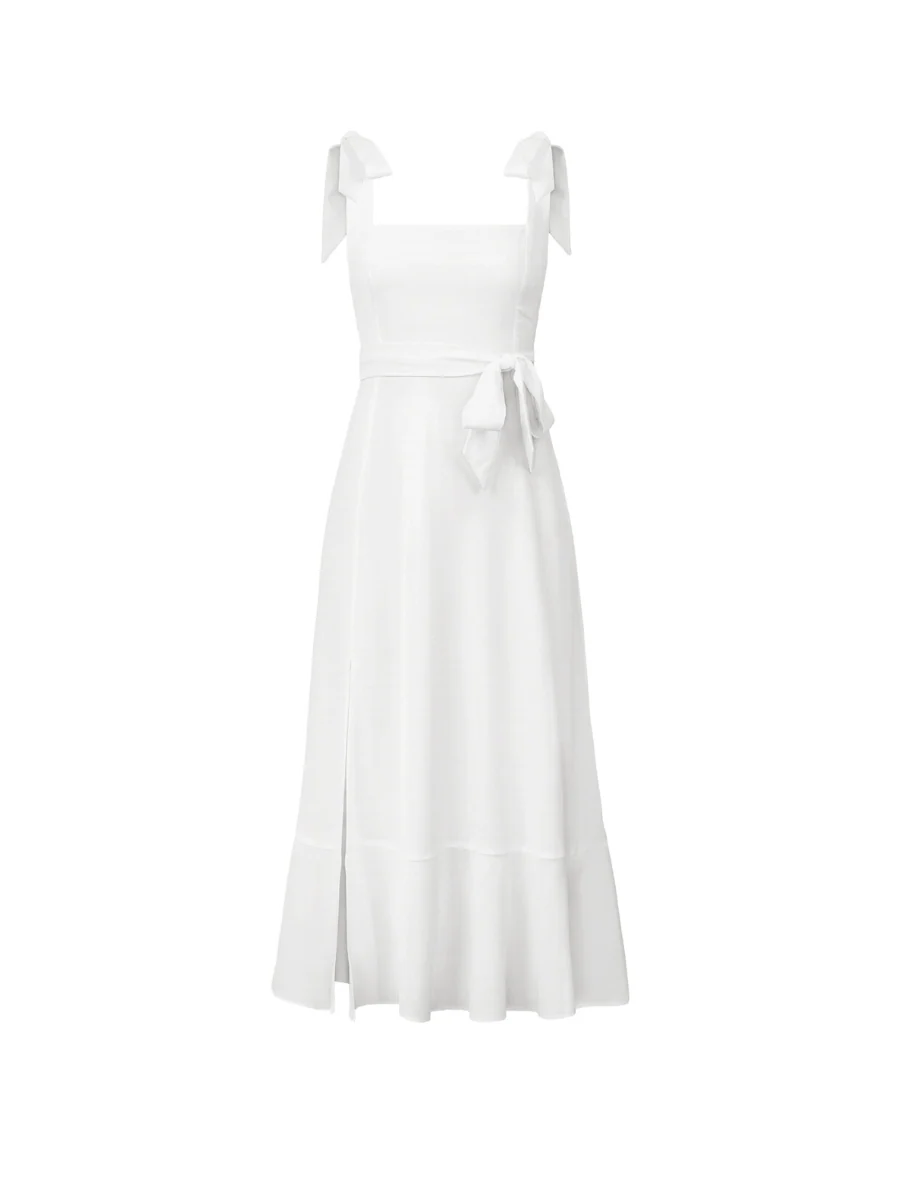 AVIANCA SHOULDER TIE BRIDAL MIDI DRESS - WHITE - Image 7