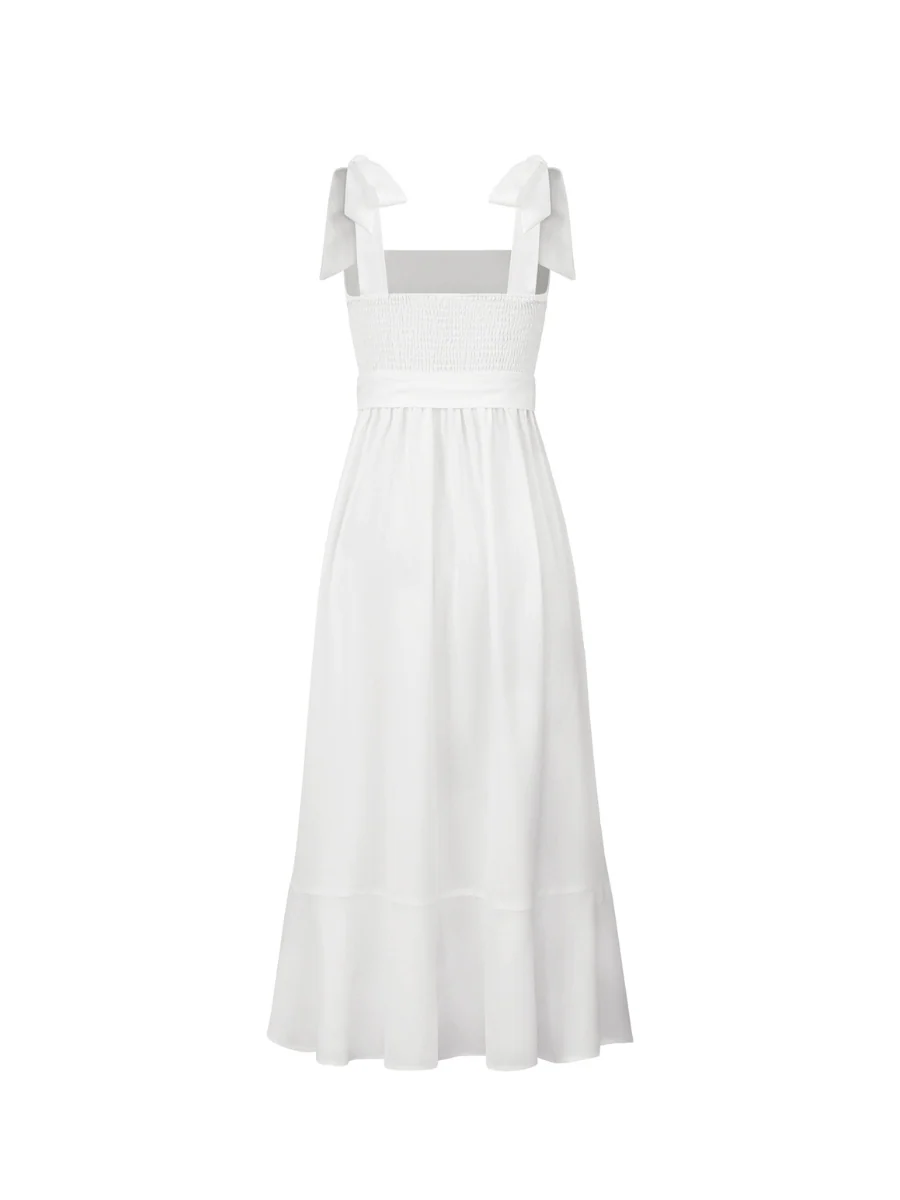 AVIANCA SHOULDER TIE BRIDAL MIDI DRESS - WHITE - Image 8