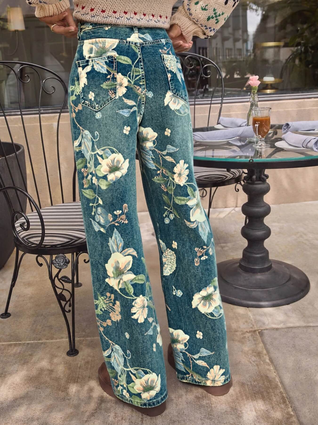 Avina Mid Rise Floral Stretch Flare Jeans - Image 4