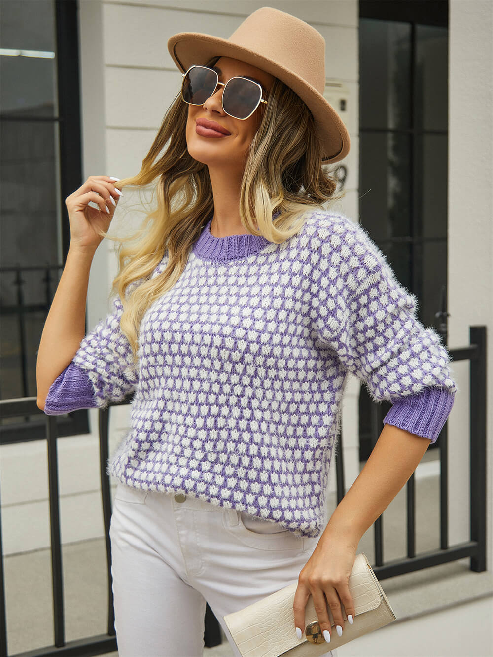Azusa Spot Knitted Sweater - Purple - Image 5