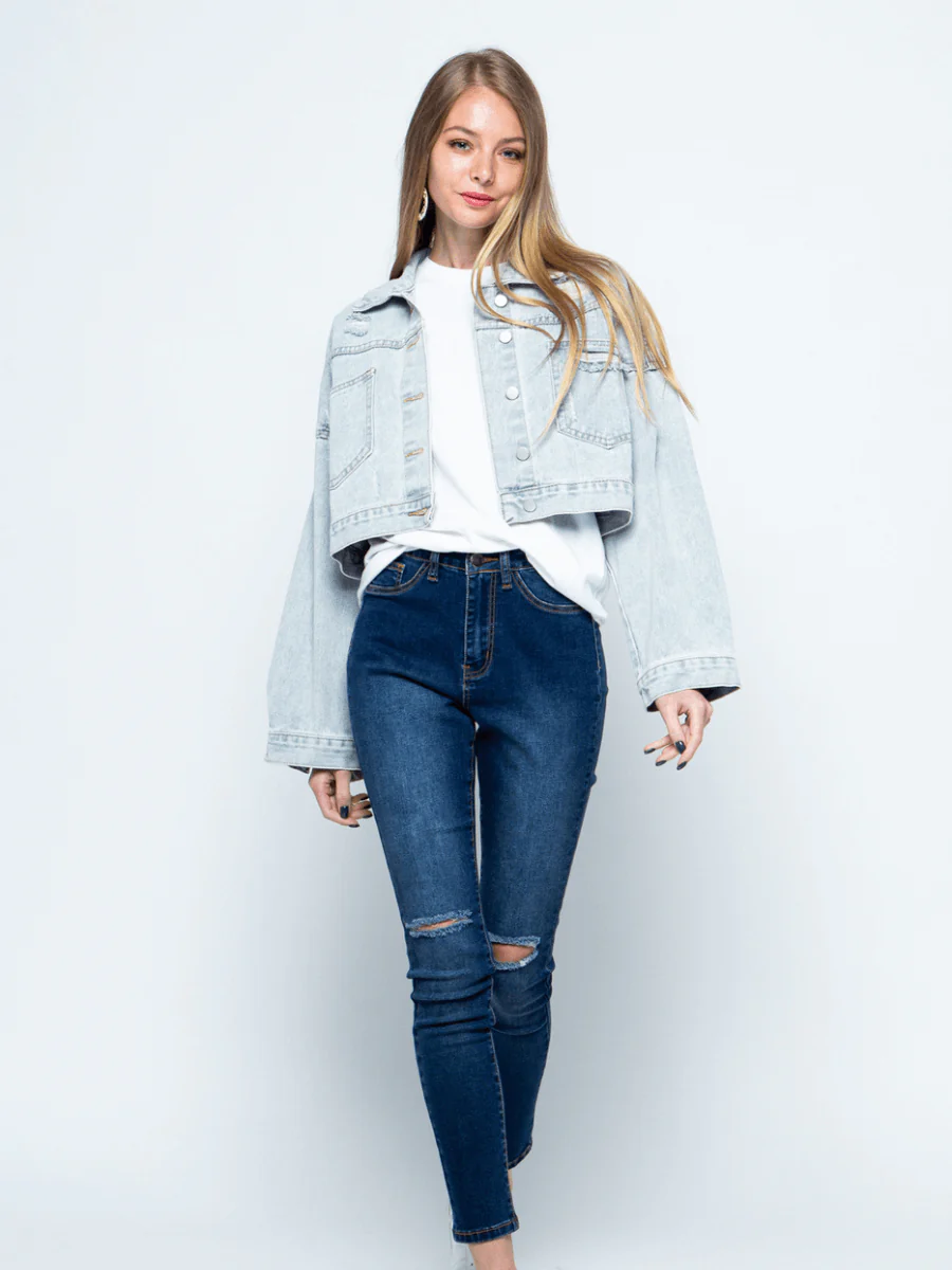 BACK TASSEL SEQUINS RIBBED DENIM JACKET - BLUE - Image 6